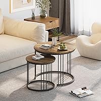 Vista 3 de Garden 4 you - Mesa de centro anidada, juego de 2 mesas redondas de 23.6" de centro de madera con marco metálico, mesas de centro para sala de Marrón