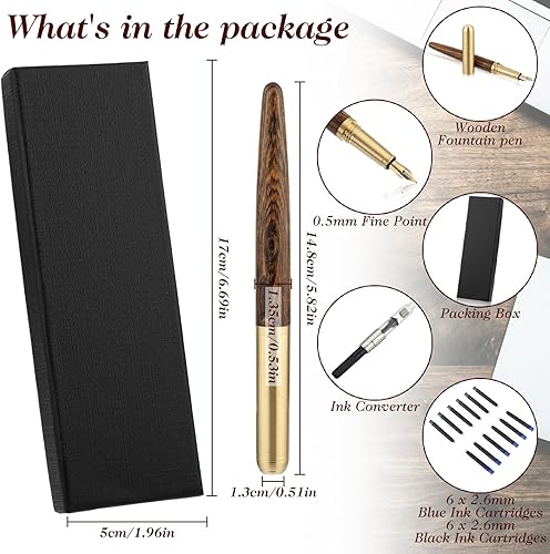 Miniatura 3 de Cobee Juego de plumas estilográficas de madera hechas a mano, pluma estilográfica de madera de lujo vintage de 0.020 in de punta fina con 12