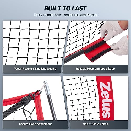 Miniatura 4 de ZELUS Red de béisbol de 7 pies x 7 pies, softbol para golpear y lanzar con bolsa de transporte, estacas de suelo, respaldo portátil y marco de arco,