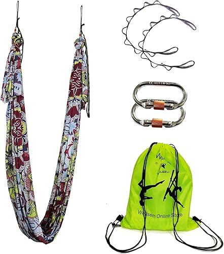 Miniatura 4 de Hamaca aérea de yoga, pilates de seda, juego de columpios de yoga con mosquetones, cadena de margarita, guía de postura de 5.5 yardas Tela solamente