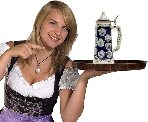 Miniatura 6 de OktoberfestHaus - Jarra de cerveza azul cobalto coleccionable con tapa de águila alemana (águila), escudo de armas medieval, Jarras de Cerveza y