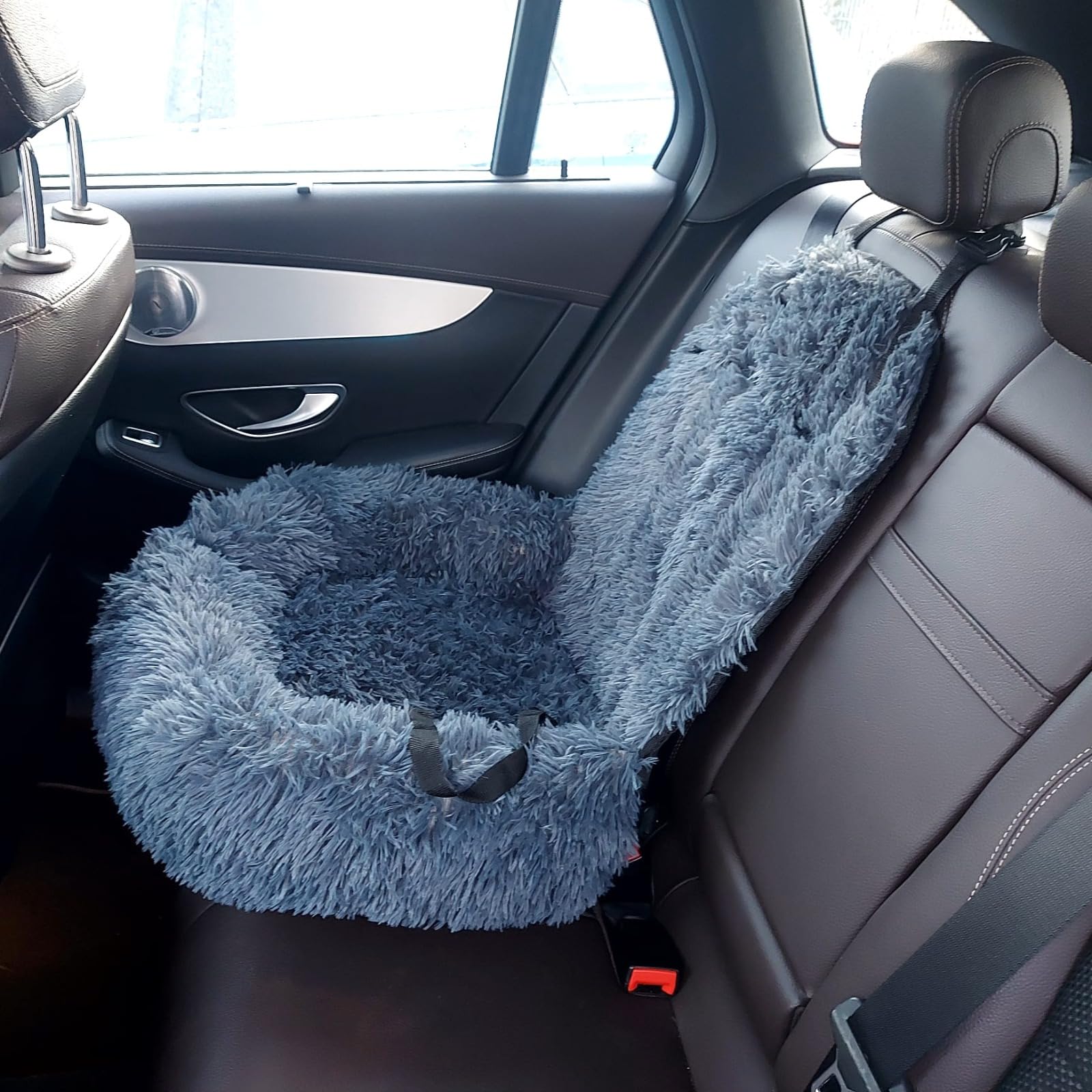 Pfoten&Nasen® 2 In 1 Orthopädisches Hunde Autositz [Hellgrau, 41X50X33cm] Für Große, Mittelgroße und Kleine Hunde, Hundebett Auto, Hundesitz Auto Rückbank, Dog Car Seat, Hundekorb Auto.