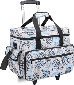 Teamoy Sewing Machine Case on Wheels, Rolling Sewing Machine Tote with Wheels and Bottom Wood Pad, Compatible with Singer, Brother and Most Majority Machines and Accessories, Dandelion