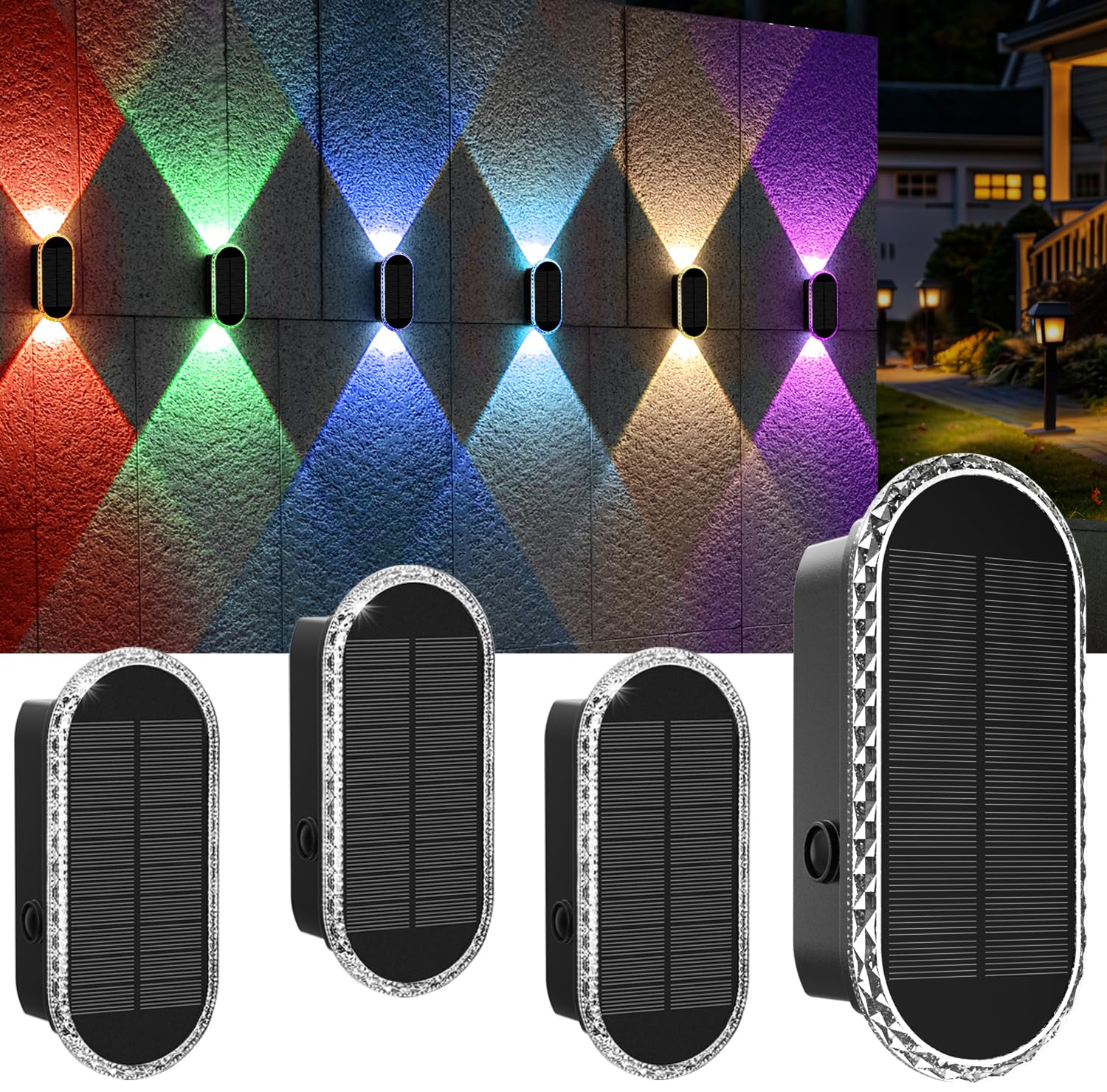 Solar Fence Lights Outdoor, RGB 4PK
