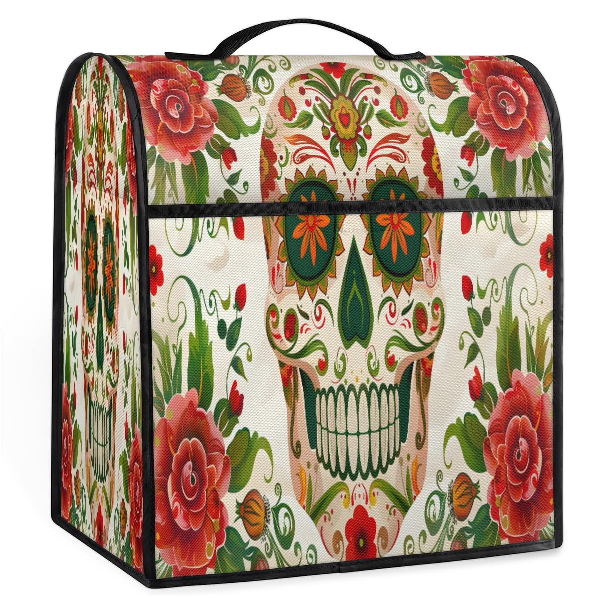 Coffee Maker Cover Floral Sugar Skull Kitchen Appliance Covers Small Appliance Covers Blender Cover Juicer Cover Dust Covers for Kitchen Appliances with Top Handle and Pockets,Washable,B538