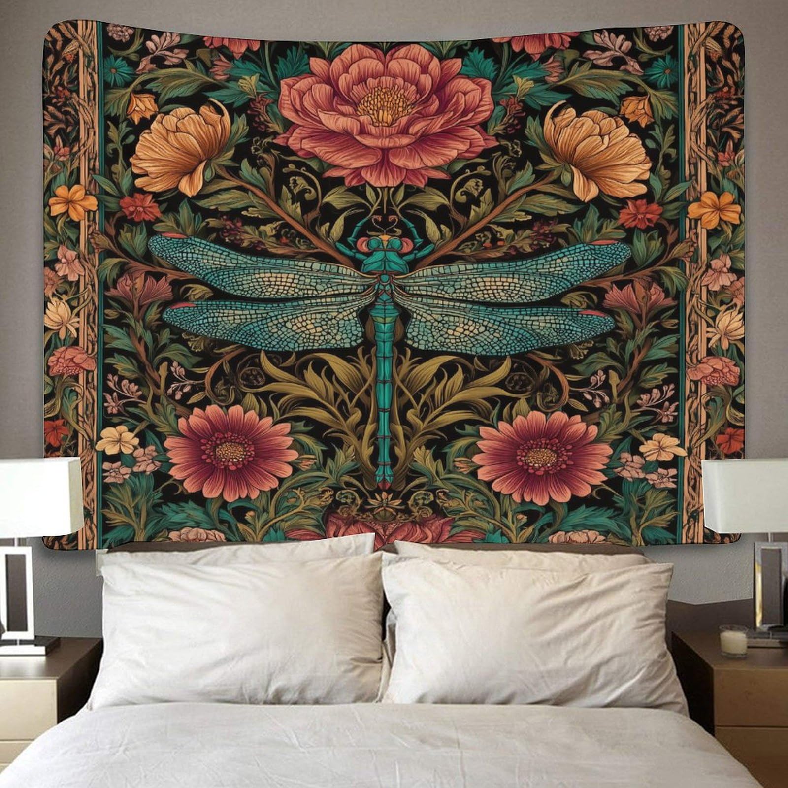 kaiyun Medieval Style Estampado floral Dragónfly Tapiz Para Colgar En La Pared,tapices Para Dormitorio,sala De Estar,apartamento,dormitorio,decoración Artística De Pared 150cmx200cm