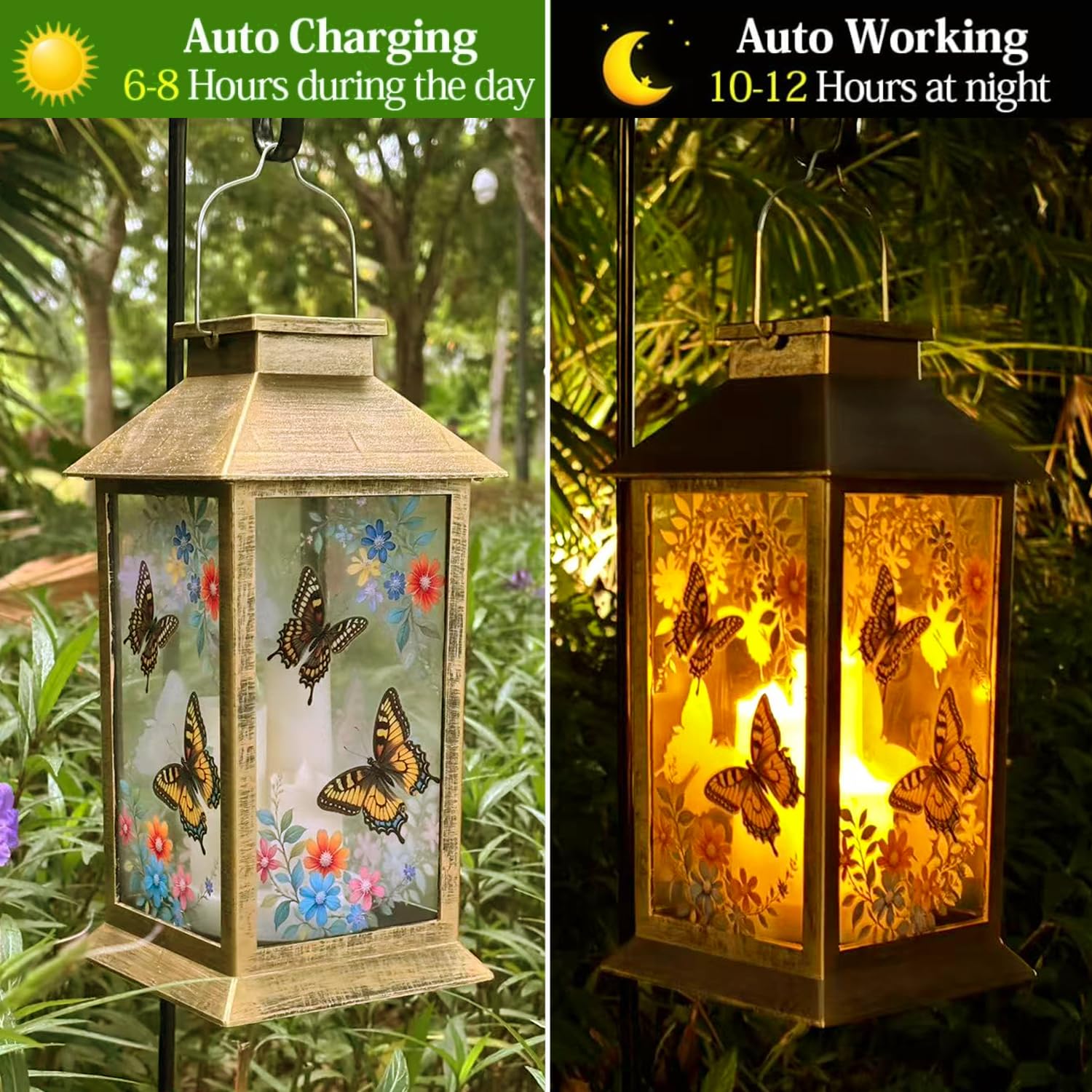 Lanterna solare in PVC 3 LED impermeabile tremolante senza fiamma candele luci cortile giardino decorazione esterna farfalla luci solari regali per mamma nonna Natale