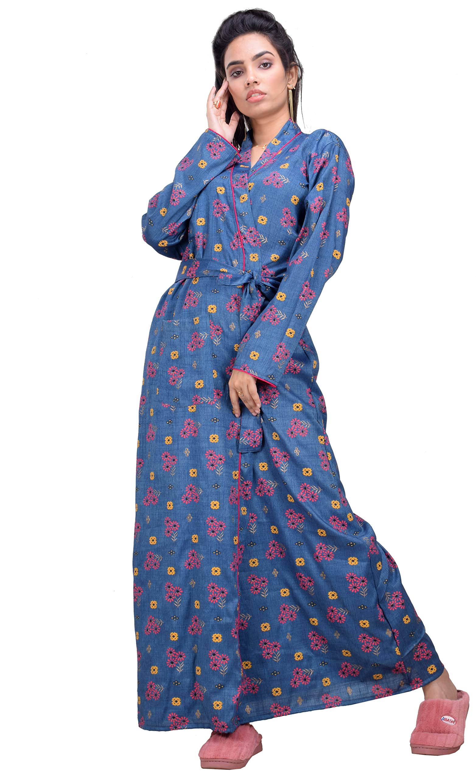 CLYMAA Women's Mix Cotton Full Sleeves XL/2XL Size Robe/House Coat/Night Gown/ Maternity Gown