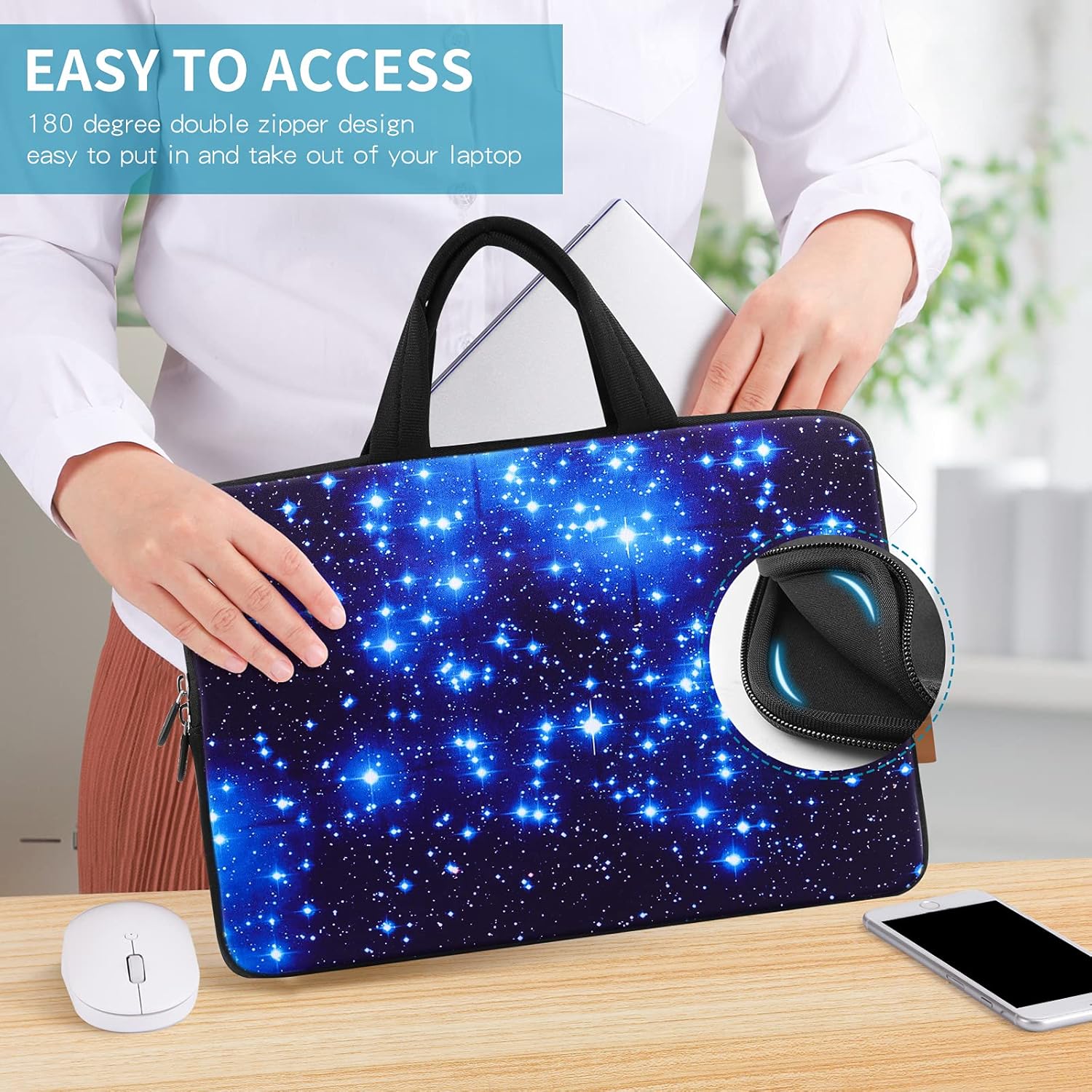 iColor Starry Ultra-Portable Neoprene Carrying Protective Case Sleeve Briefcase Pouch Bag Tote with Handle Fits 11.6 12 12.1 12.2 Inch Netbook/Laptop (IHB12-003) 11.6" ~ 12.1" IHB12-03