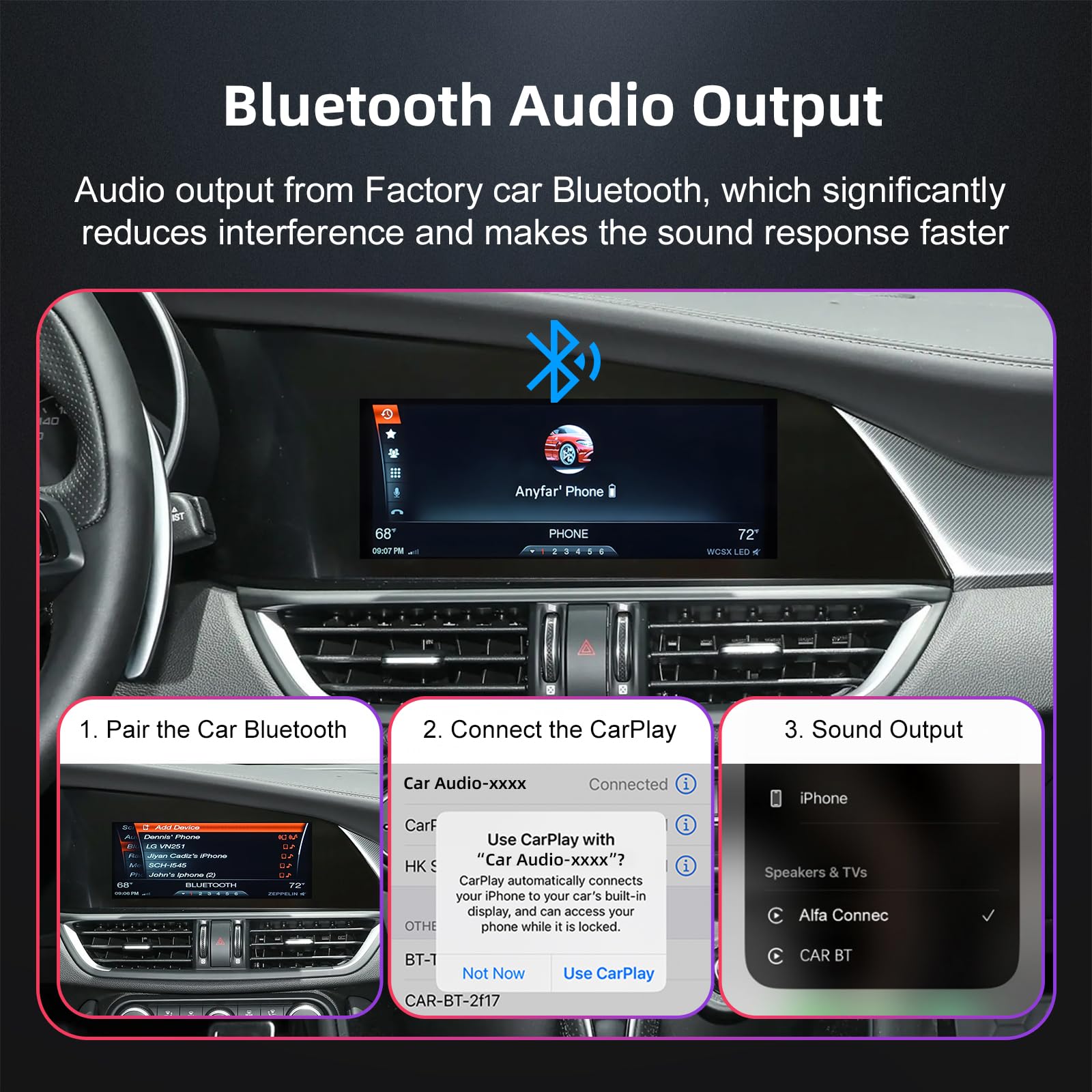 Wireless CarPlay e Android Auto Retrofit Kit per Alfa Romeo Giulia Stelvio | Plug & Play Carplay Adattatore per Alfa 2017-2020 con schermo da 6.5"/8.8" supporta SWC Bluetooth WiFi Siri Navigazione GPS
