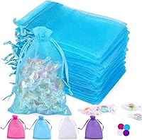 Vista 1 de 100 bolsas de organza azul transparente con cordón para regalo, para joyas, fiestas, bodas, fiestas, festivales, bolsas de dulces (4 x 6)