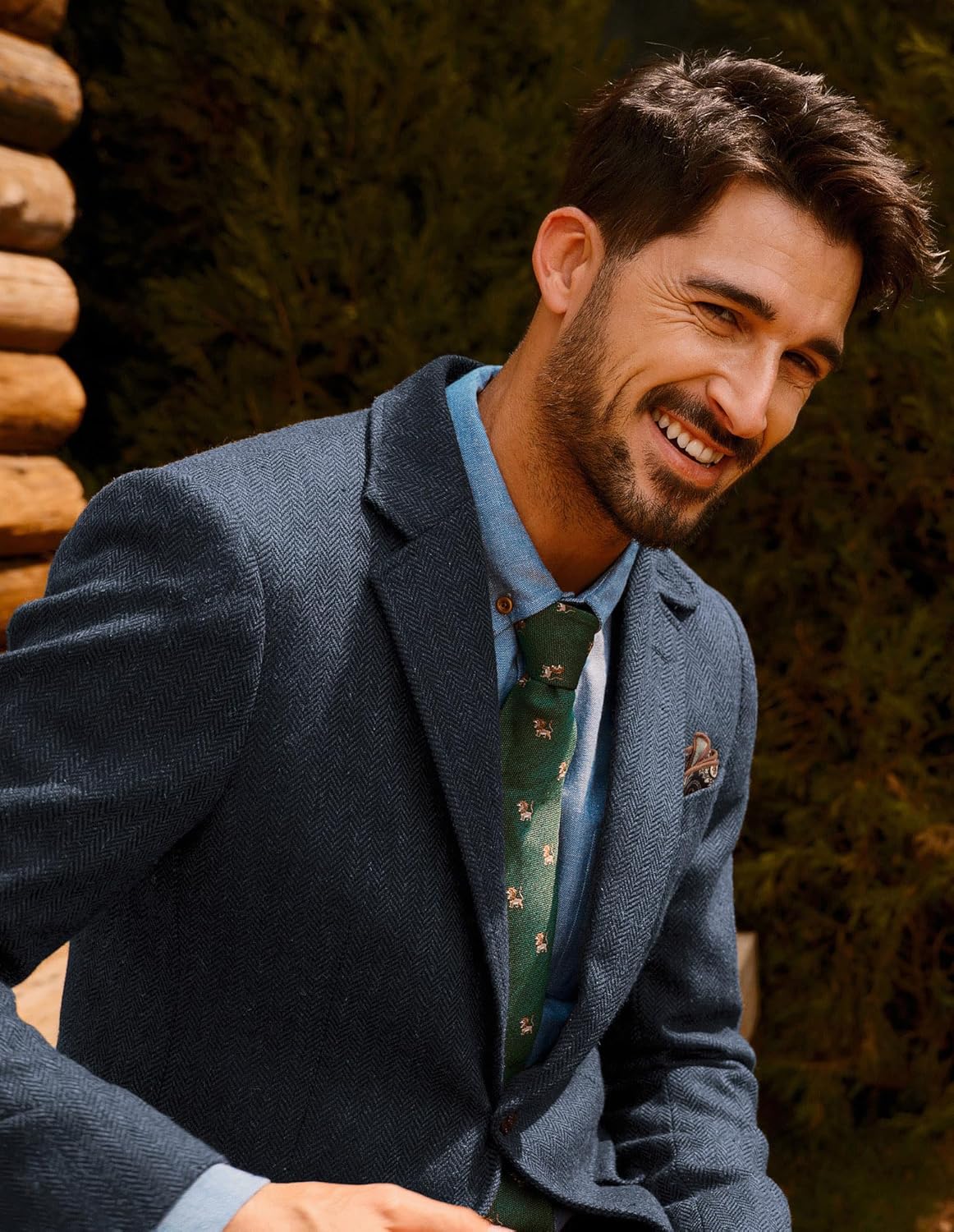 PJ PAUL JONES Mens Blazer Vintage Wool Blend Sport Coat Herringbone Tweed Blazer Suit Jacket with Pocket Square - Image 3