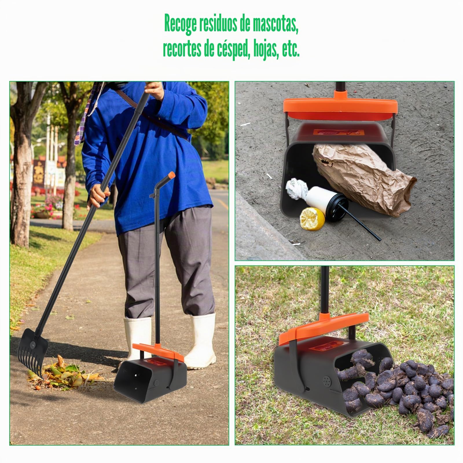 Recoge Cacas de Perros, Mango Largo Recogedor Caca Perros 117cm Recogedor de Cacas de Perros con Bolsas Caca Perro para Recoger Residuo de Animales para Caca de Perro Grande de Mascotas