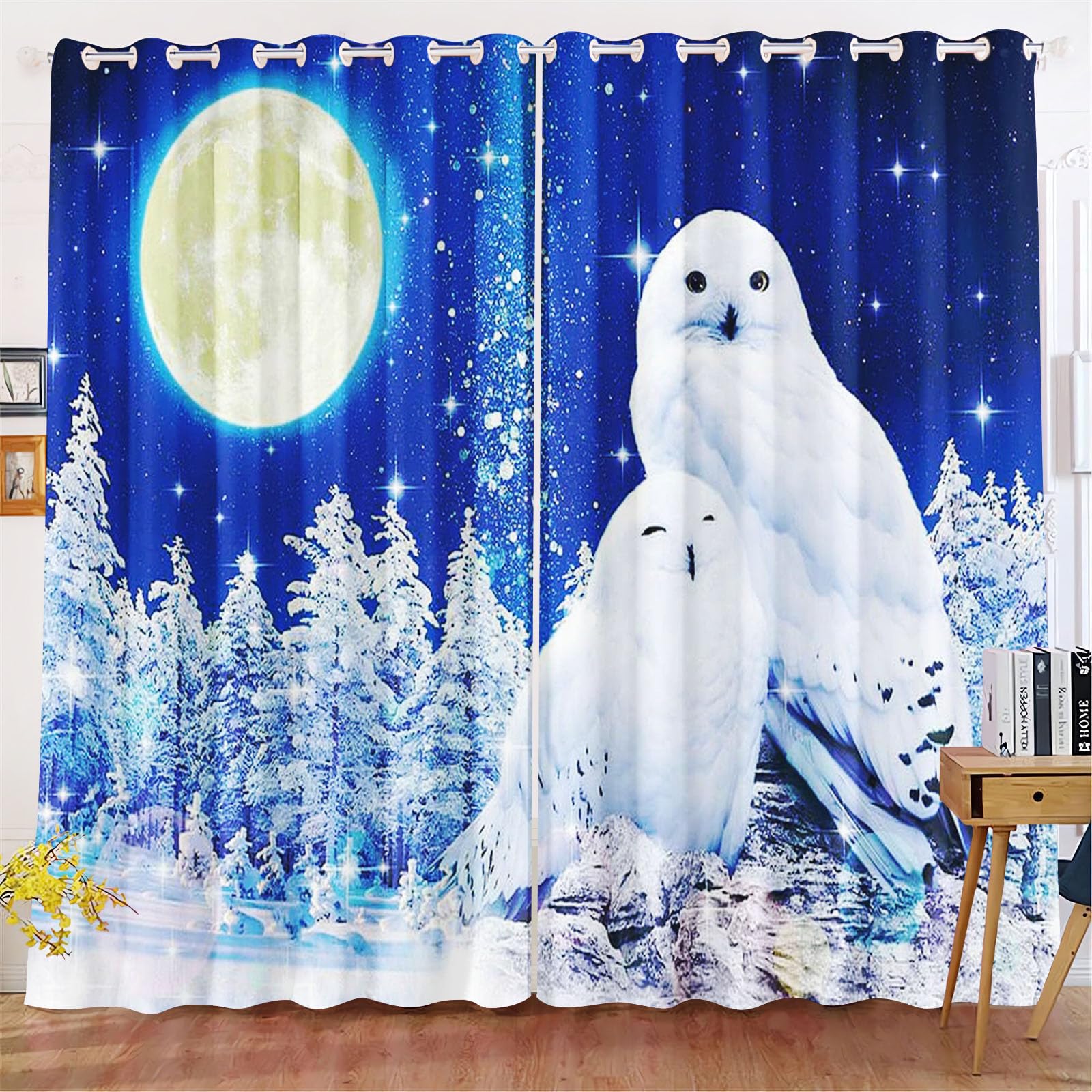 KIDSLOVE Owl Blackout Curtains Cartoon Owl Opaque Curtains Owl Blackout Curtain for Bedroom Children's Room (2.220 x 215 cm (W x H) / 110 x 215 cm x 2)