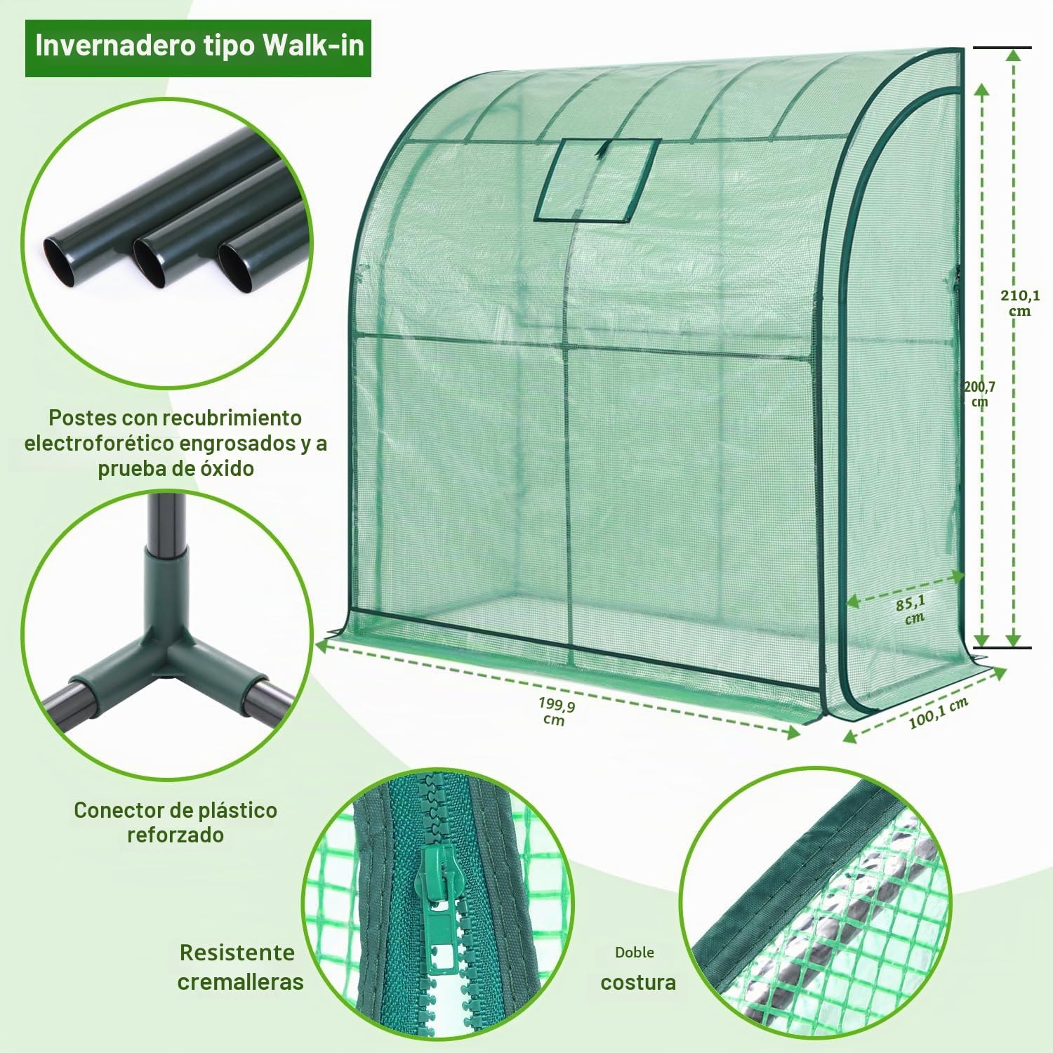 Ohuhu - Invernadero adjunto con toldo de invierno y estante de 3 niveles gratuito, invernadero de plástico con malla de rejilla resistente a los rayos UV para macetas 200x100x210 cm Verde