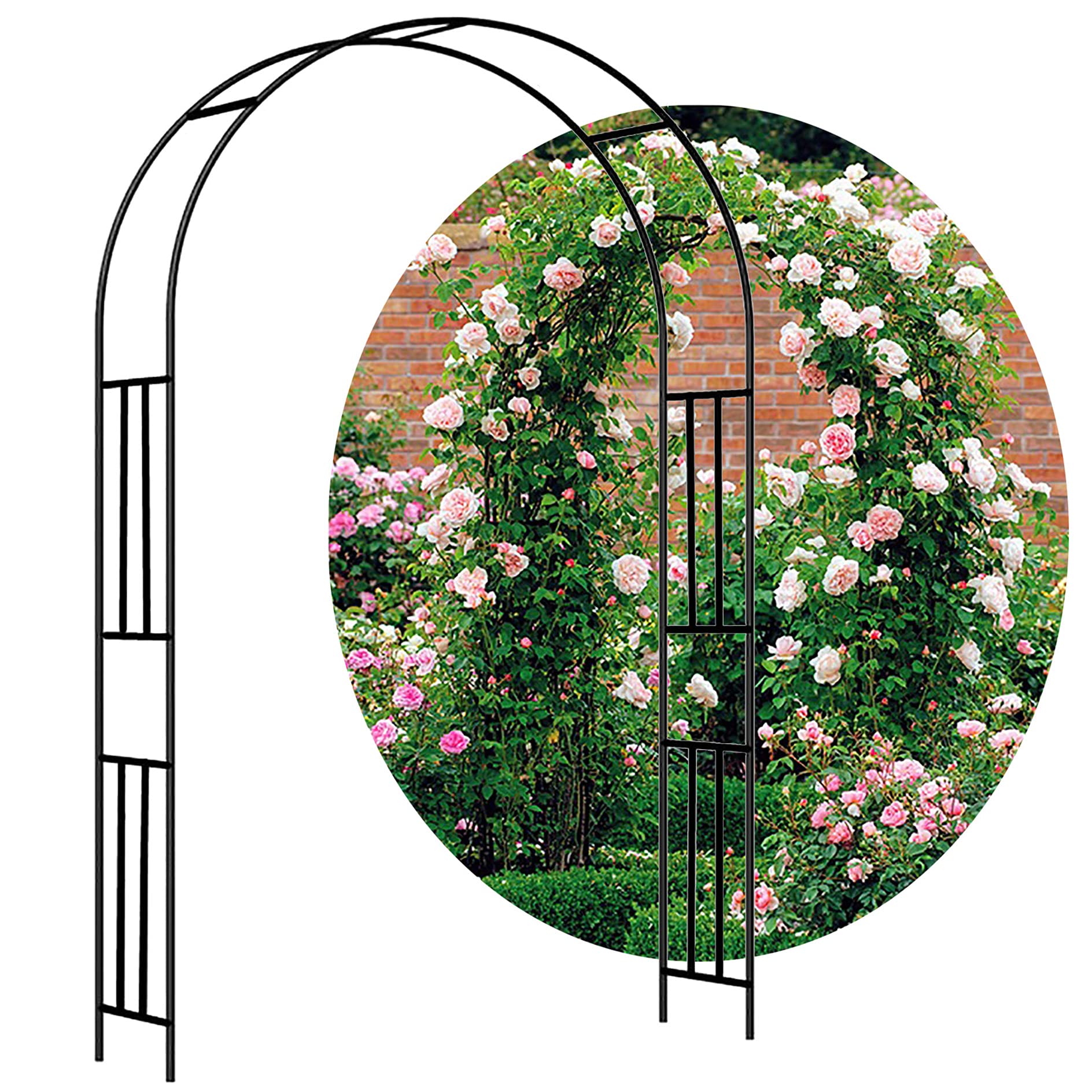 Arche de jardin élégante pour créer un passage fleuri et ombragé sur la pelouse