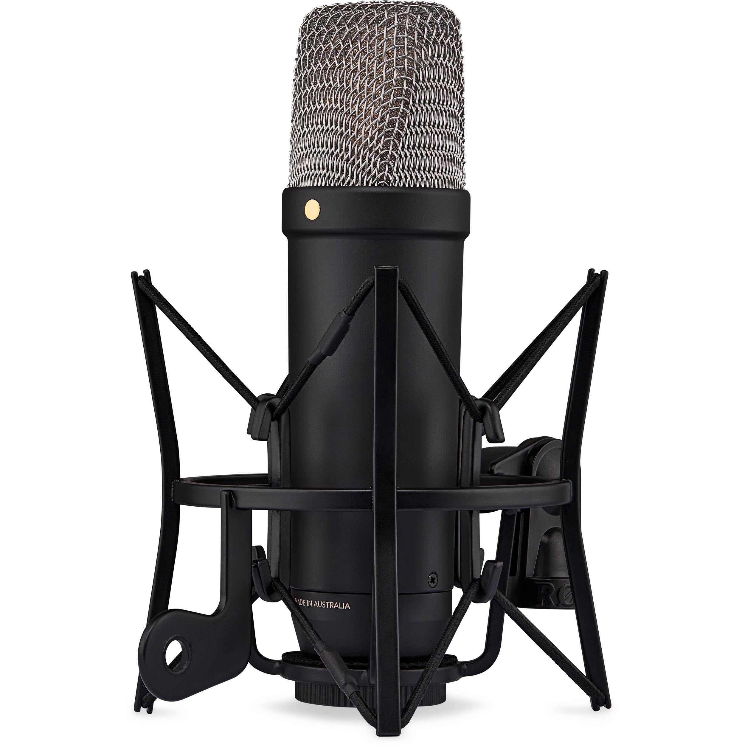 Rode NT1 5th Generation Condenser Microphone (Black) with On-Stage MS7701B Euro Boom Microphone Stand and XLR Cable