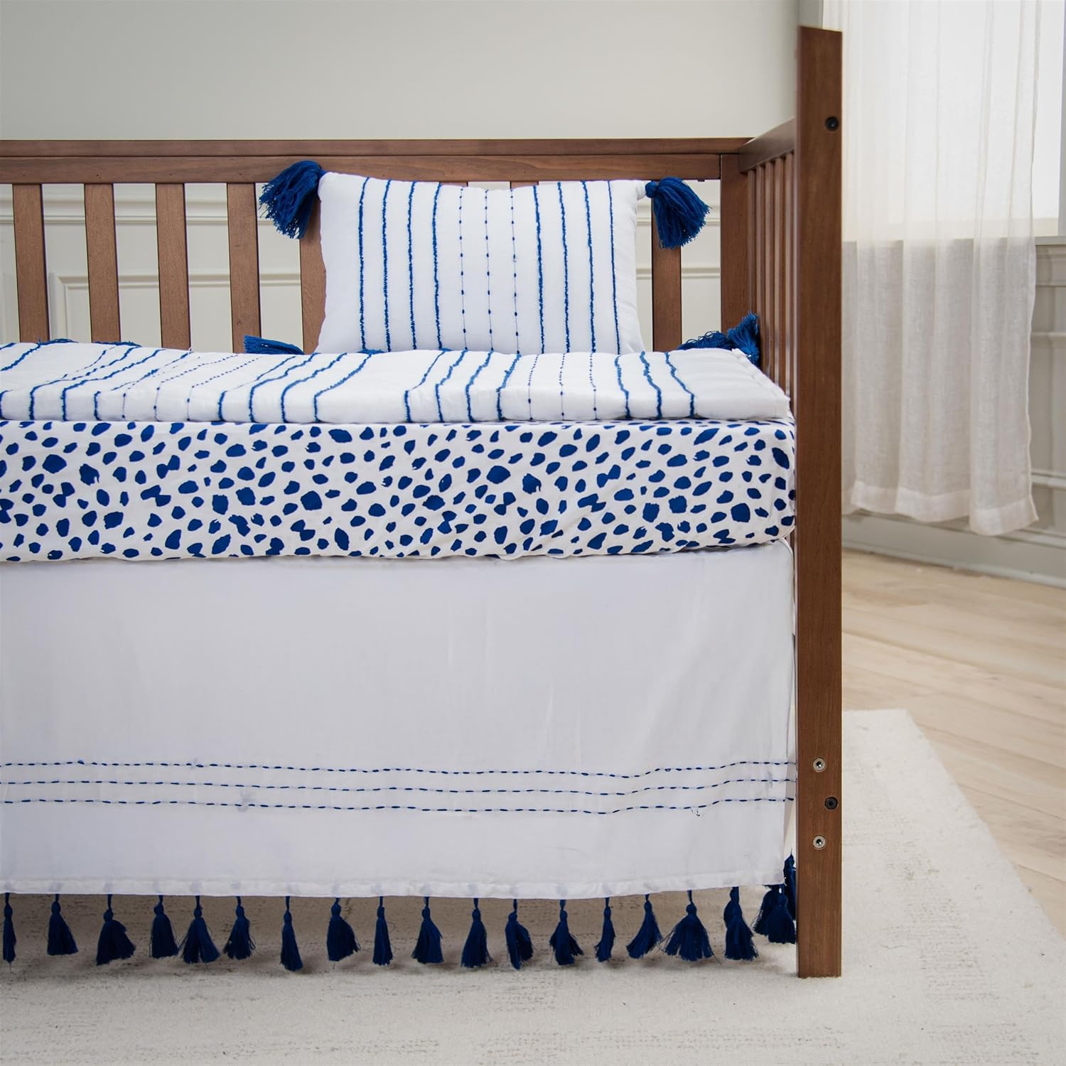 Rizzy Home Rowan 26" X 51" White/Blue Striped Cotton Crib Skirt