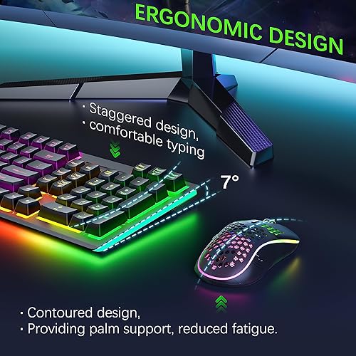 Miniatura 5 de MOOJAY Combo de teclado y mouse inalámbricos con retroiluminación RGB, teclado inalámbrico recargable de 2.4 G para juegos con micrófono ergonómico