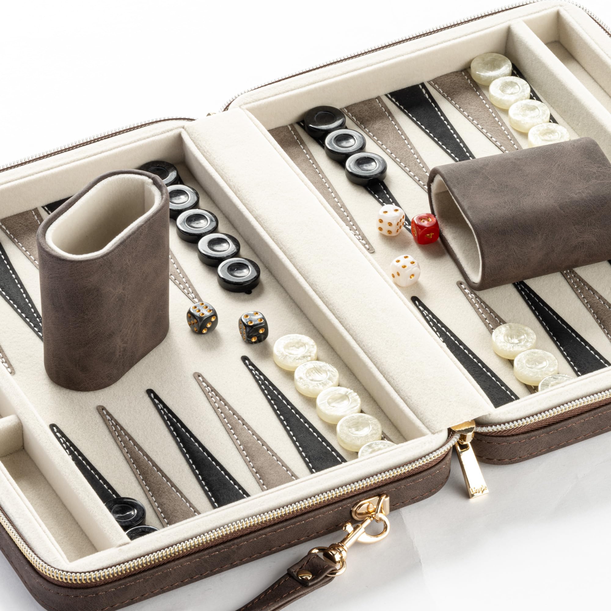 Set da backgammon da 23,9 cm per adulti, classico gioco da tavolo con custodia pieghevole in ecopelle, set da viaggio portatile da backgammon (marrone)