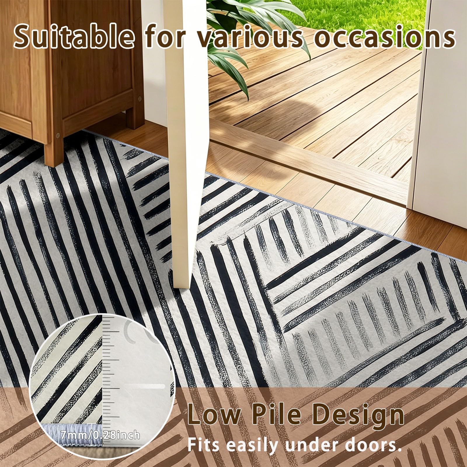 Geometrisch Diagonale Linien Horizontale Linien Teppich, Minimalistisch Modern Teppich, waschbar, 160 x 230 cm - für Wohnzimmer Schlafzimmer weich Büro Esszimmerteppich rutschfest, Schwarzweiß