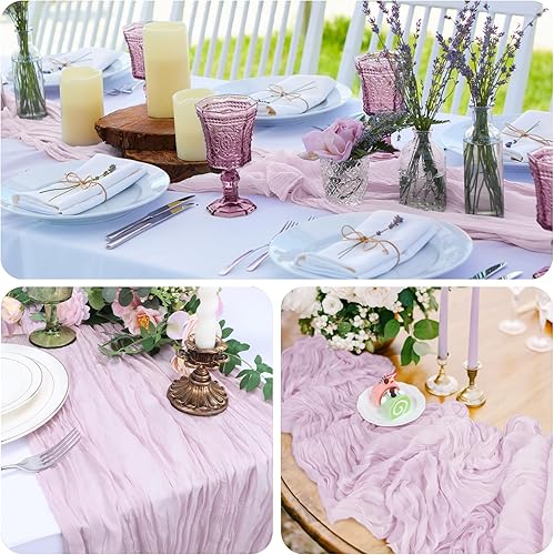Miniatura 3 de Babenest Camino de mesa de tela de queso rosa polvoriento, paquete de 3 caminos de mesa de gasa de 10 pies para decoración de despedida de soltera,