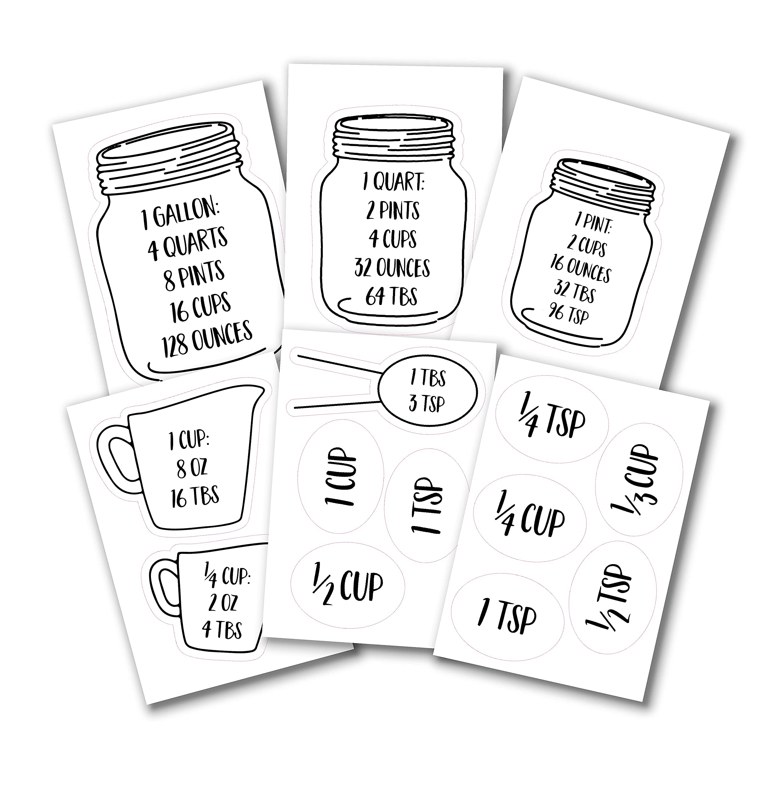 BulbaCraft Measuring Cups Kitchen Stickers, Cupboard Wall Decals for Measurement Conversion Chart, 14 Pack Adhesive & Waterproof Baking Cooking Kitchen Cabinet Stickers