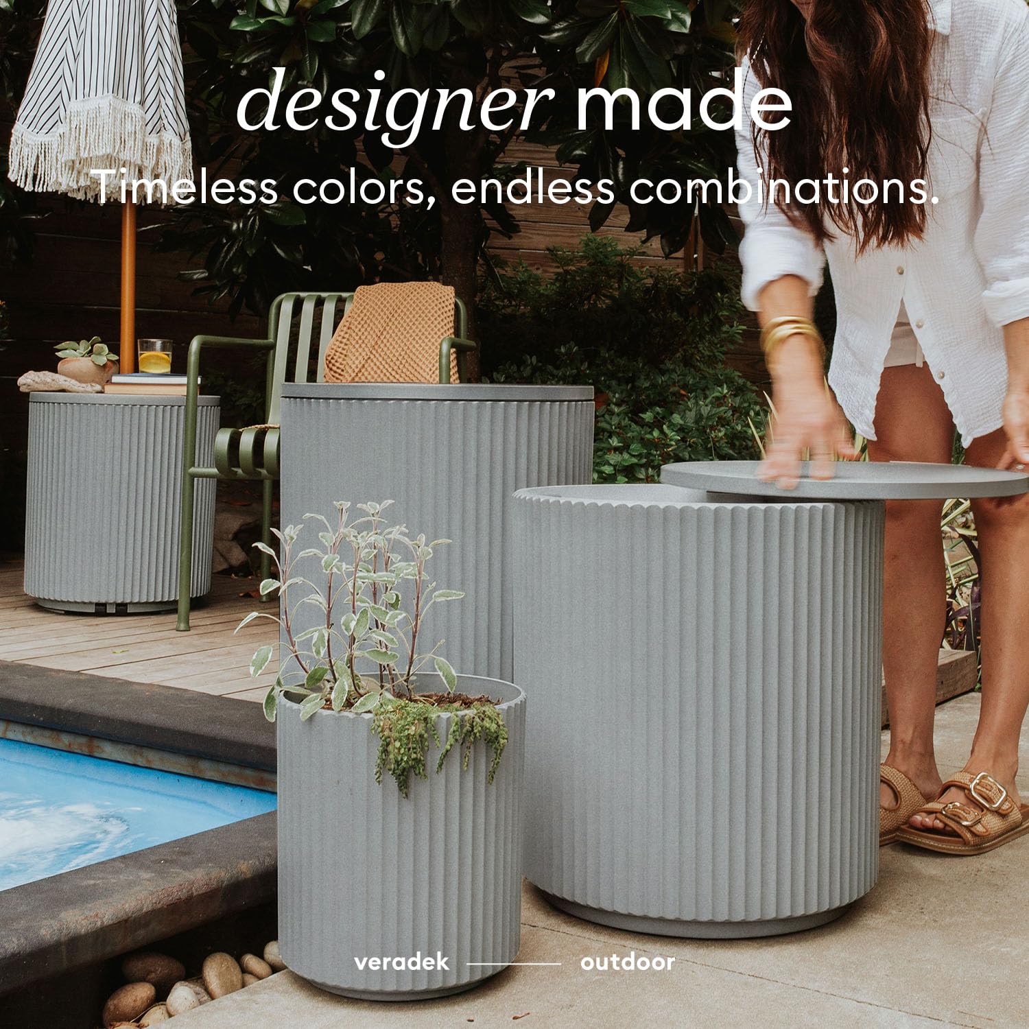 Veradek Outdoor Cooler Side Table - 2 in 1, Black, 21 inch: Grey Fluted Surface