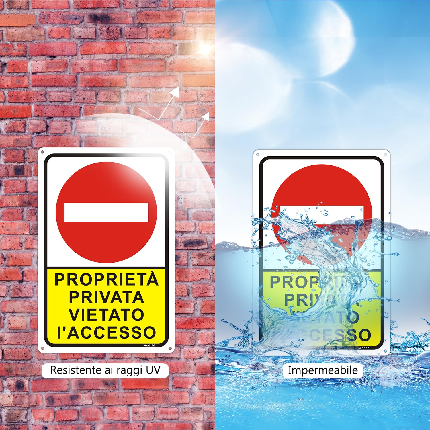 2 pezzi Cartelli di PROPRIETA PRIVATA VIETATO L'ACCESSO sicurezza e promemoria(Rosso+giallo, 20x30)