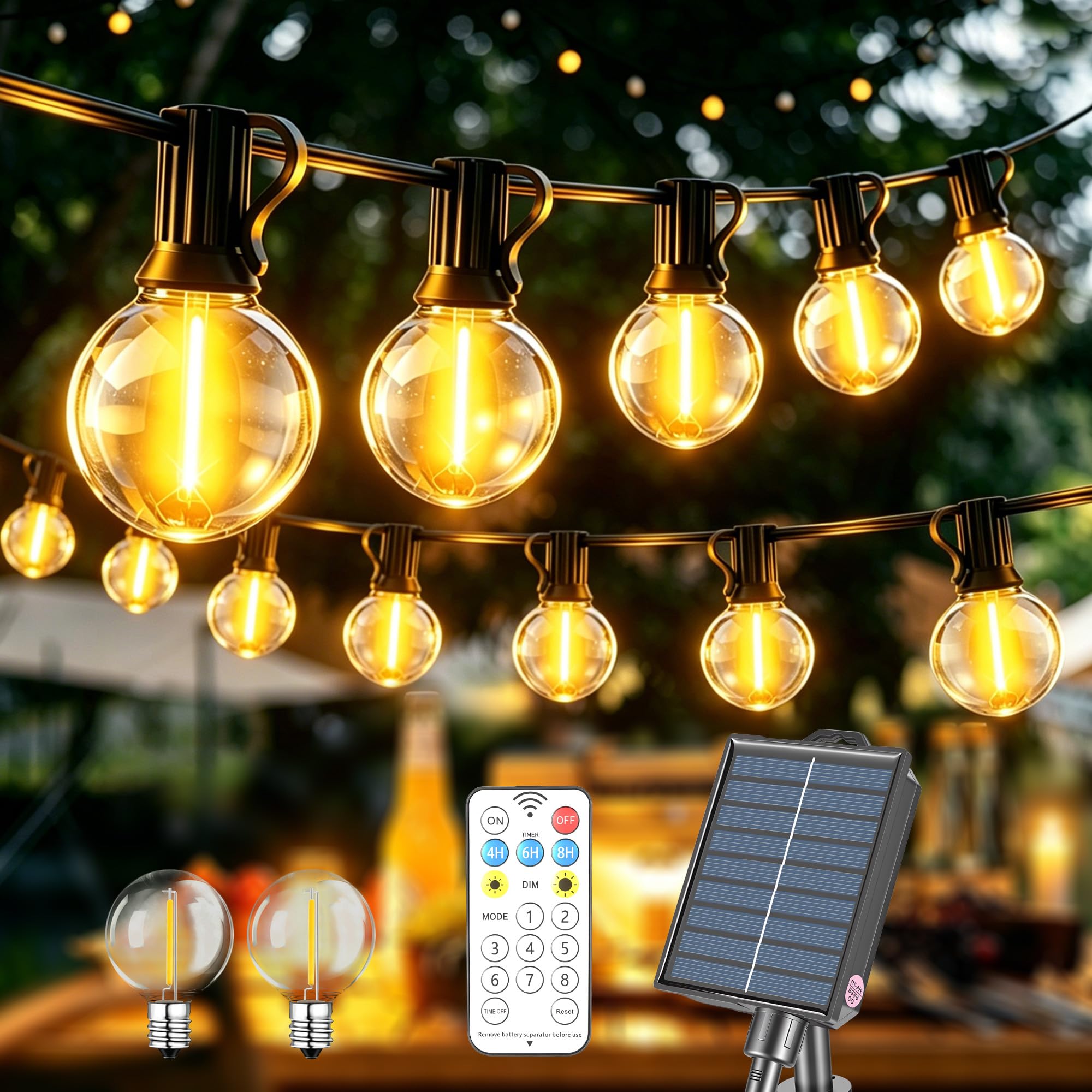 20M Guirnalda Luces Exterior Solar, 30+2 LED Luces LED Exterior Solares Jardin IP44 Impermeable, decoracion jardin exterior Enchufables 2700 K Blanco Cálido para Patio Jardín Cafe Fiesta