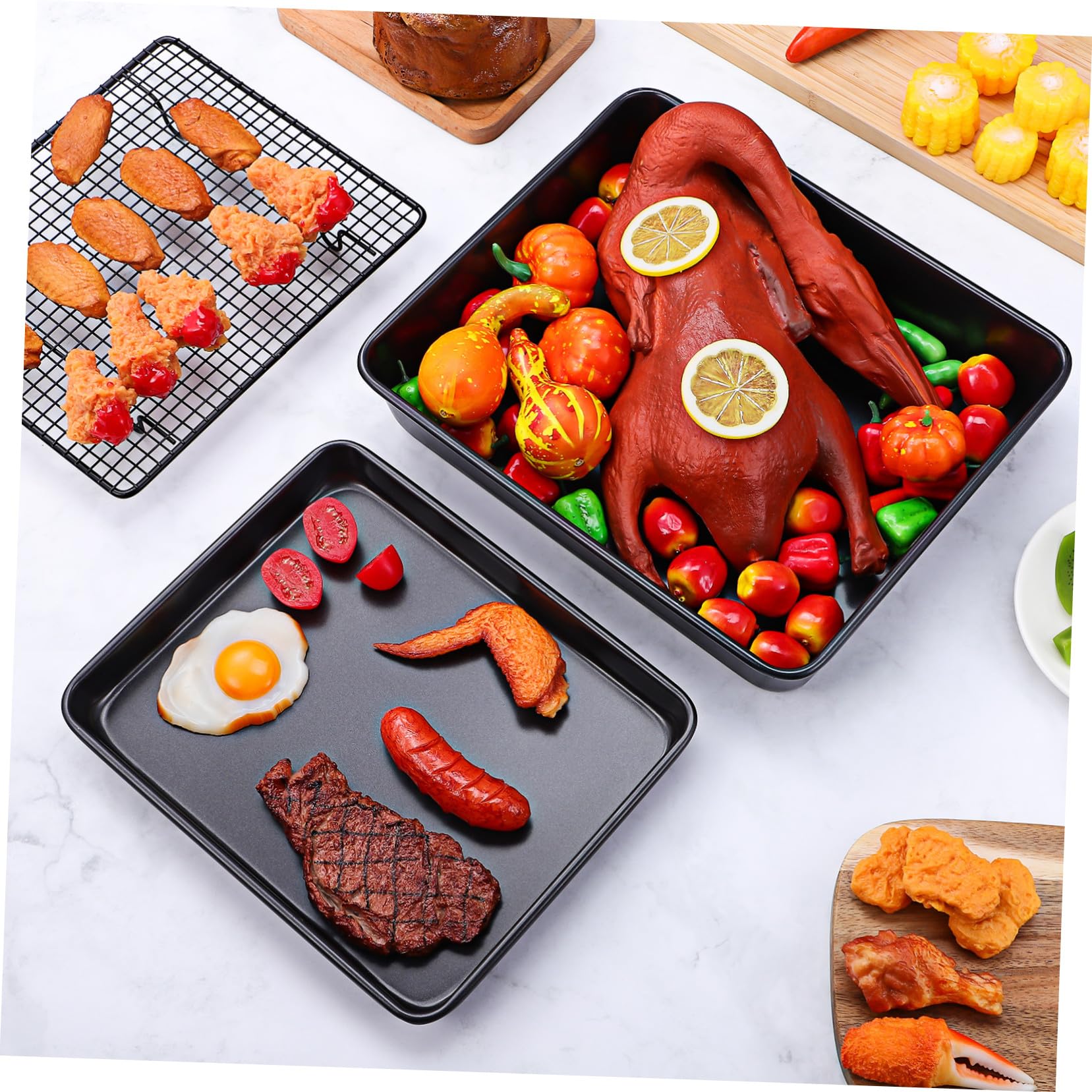 2 Stück Edelstahl Backblech Robustes Antihaftbeschichtetes Backblech für Ofen und Toaster Vielseitig Einsetzbar für Backen Grillen Leichte Reinigung Stapelbar Langlebiges