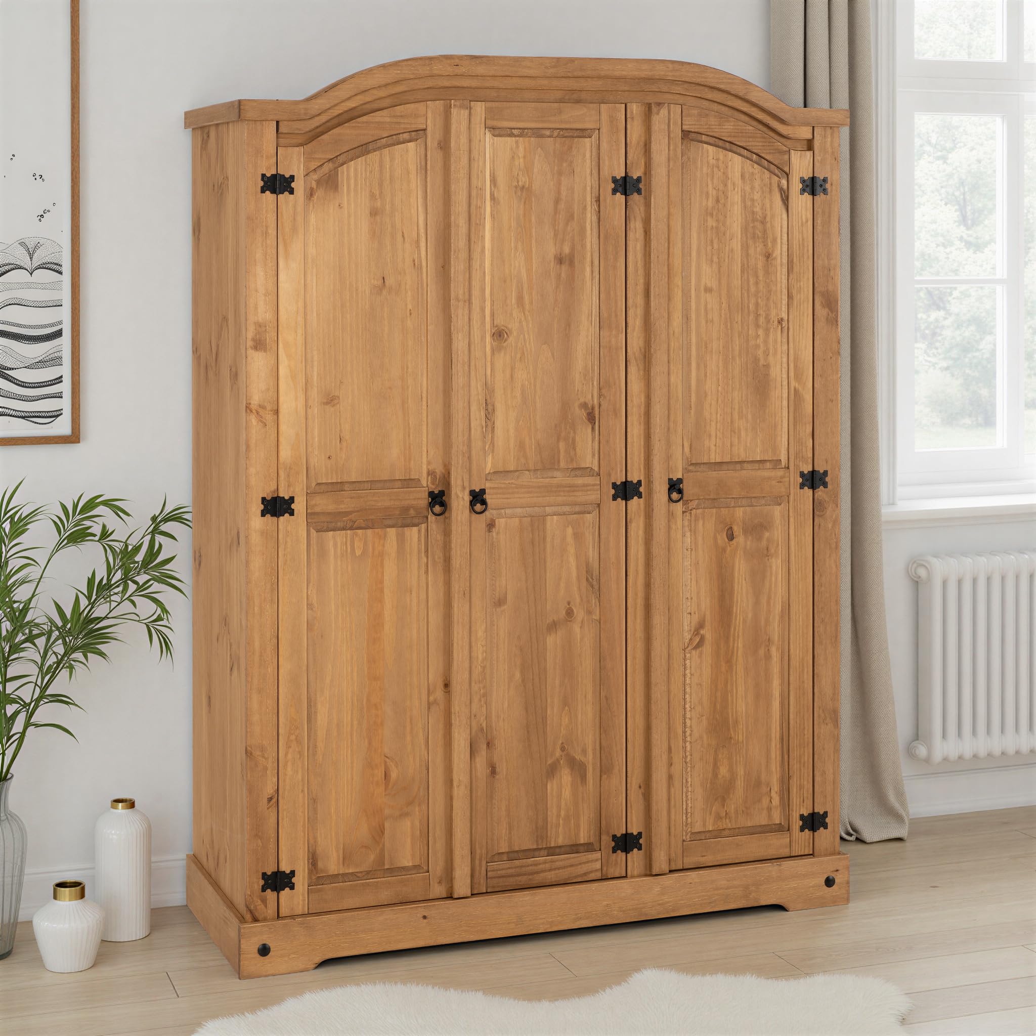Seconique Corona 3 Door Wardrobe in Distressed Waxed Pine