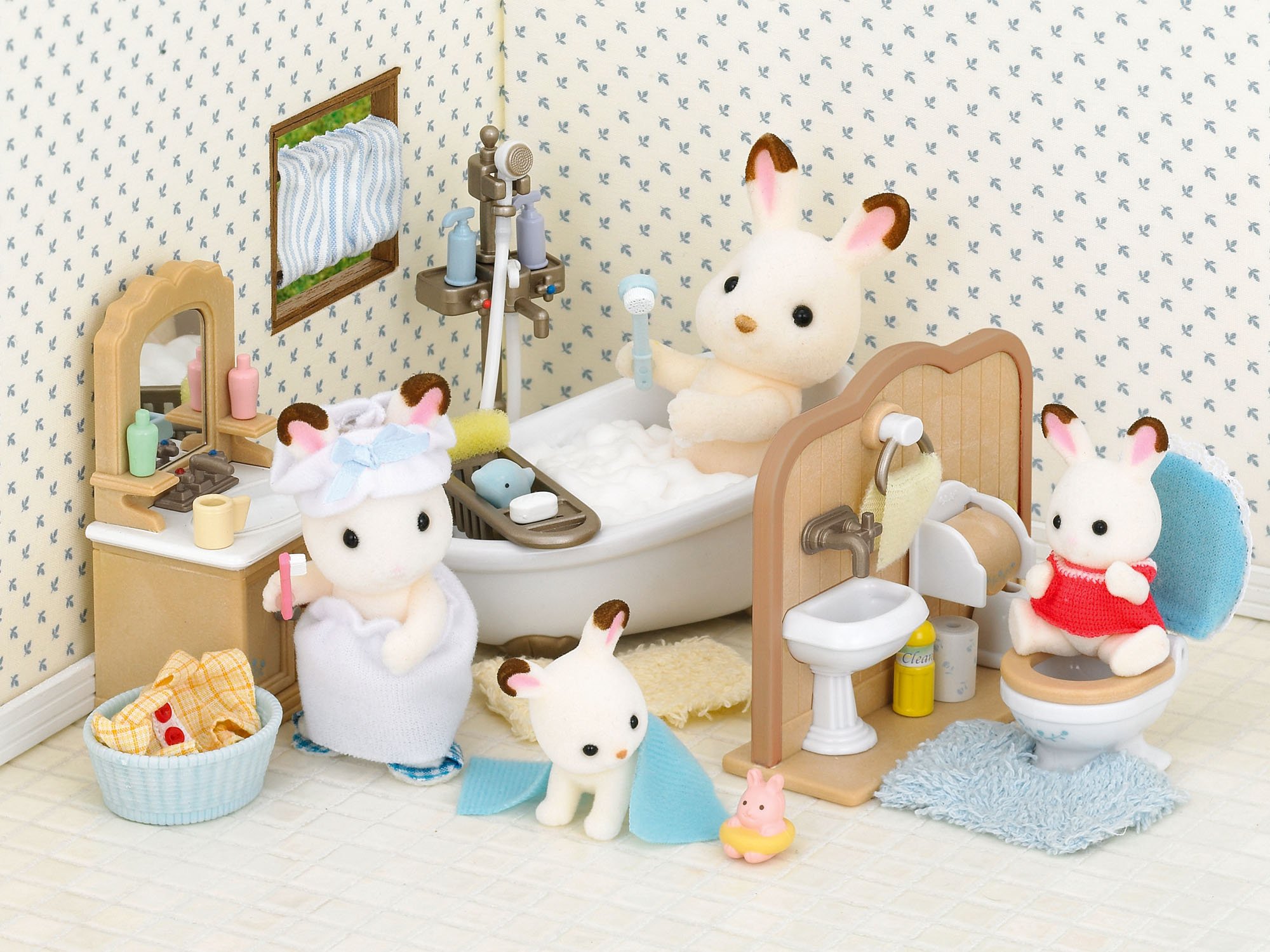 Sylvanian Families - Set Salle De Bains Complet +20 Accessoires - Meuble Lavabo, Baignoire, Douche, WC - Jouet Enfant 3 Ans Et +