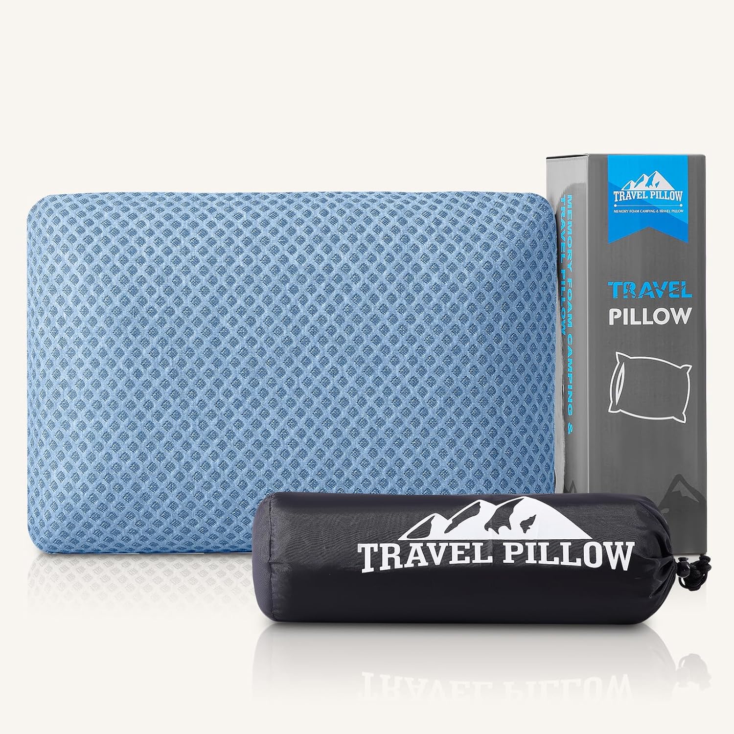 travel pillow memory foam pillows, camping pillow-compressible medium firm, breathable cover, ideal backpacking hiking, bed pillows, airplane and car (blue, l) blue l-23.6*15.7in