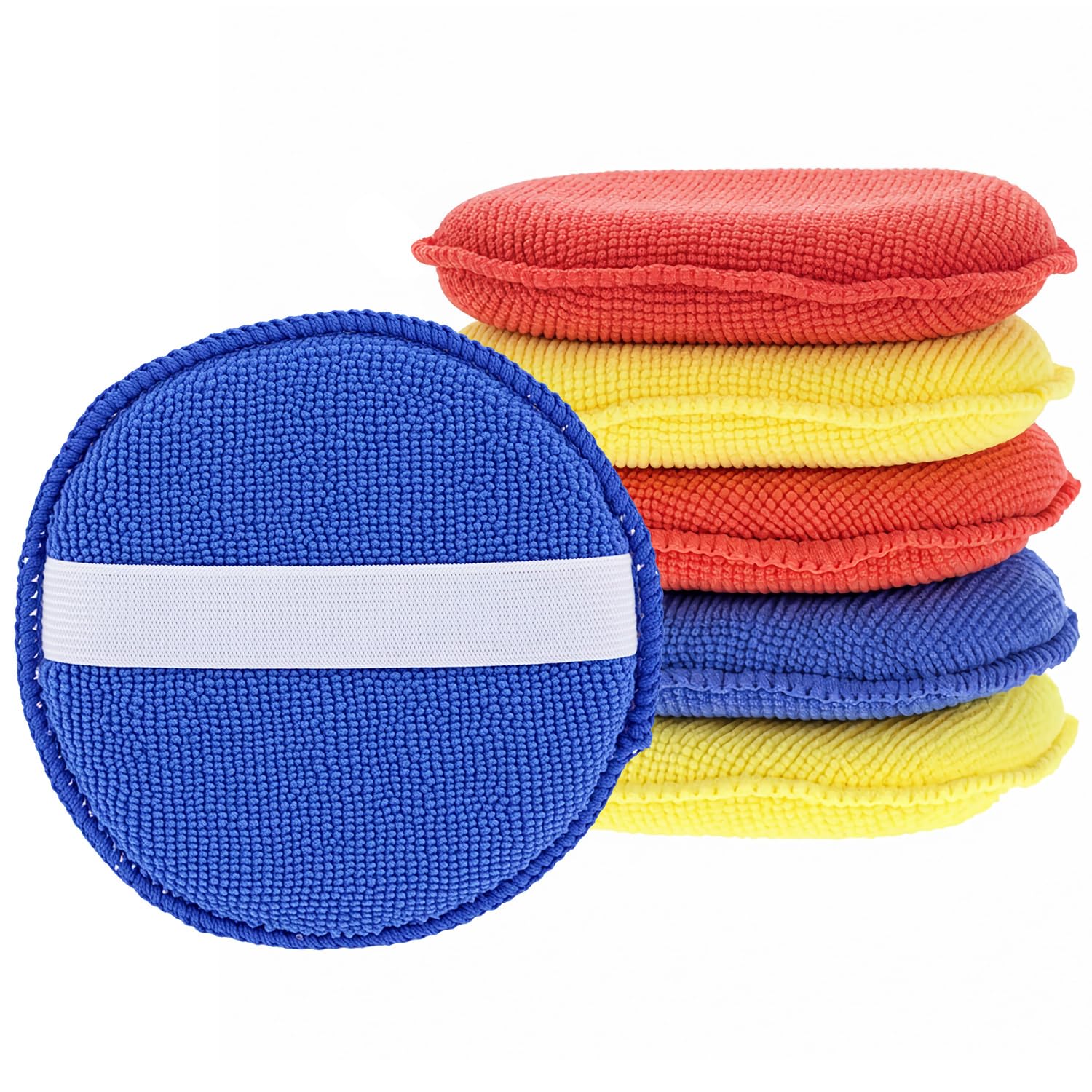 QWORK® Set of 6 Microfiber Car Hand Polishing Sponge 13 * 2CM - Reusable, Washable Wax Applicator Pads for Exterior & Interior Car Care