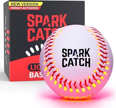 SPARK CATCH Light Up Baseball, Glow in The Dark Baseball, Sports Gear Accessories Gifts for Boys 8 9 10 11 12 13 14 15 Years Old, Kids Teens All Ages Gift Ideas