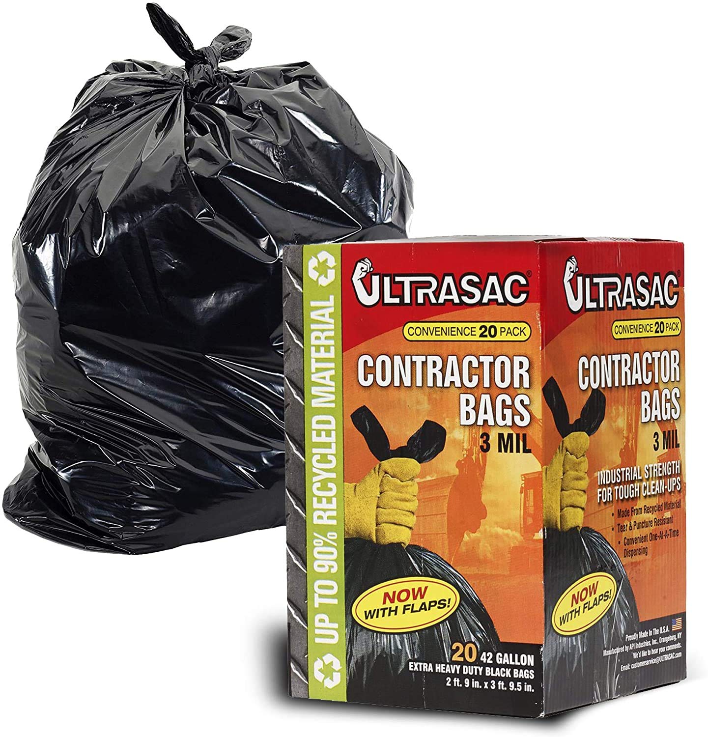 Buy Ultrasac Contractor Bags 42 Gallon (20 PACK /w FLAP TIES), 33" x 45