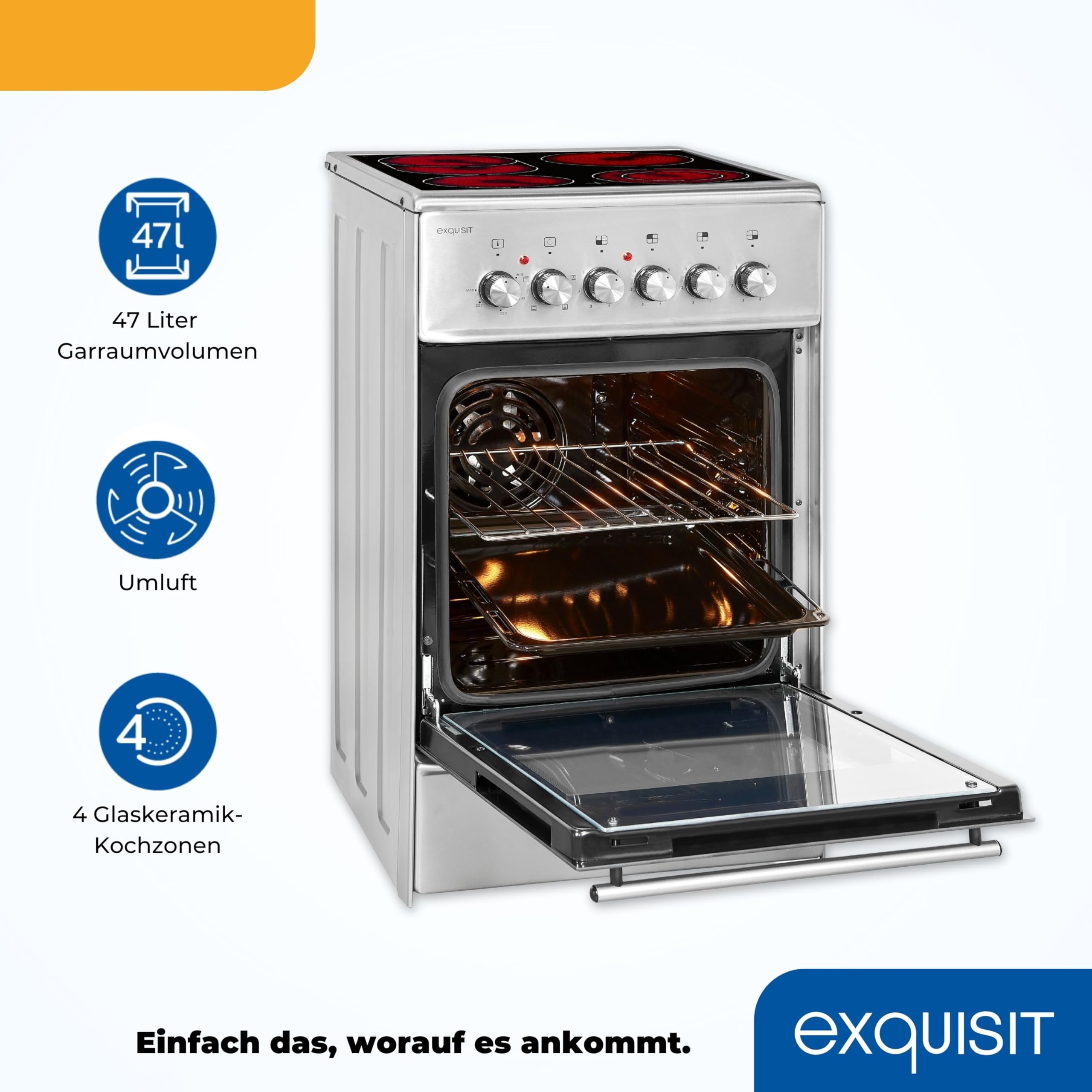 Exquisit Standherd ECM 5-4.1 50 cm Inox Umluft Grill Energieeffizienzklasse A