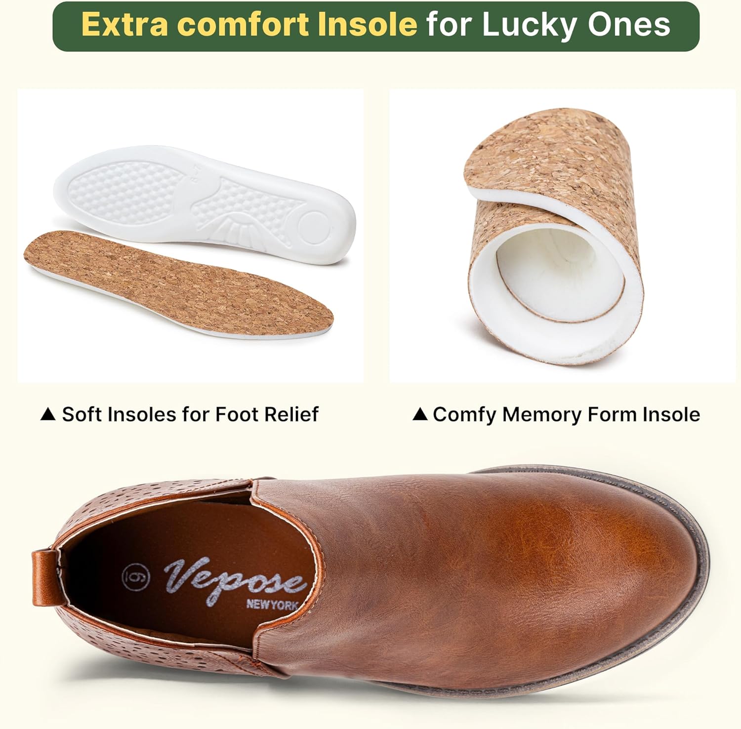 Vepose Women's Short Ankle Boots Low Heel, Western Cutout Perforated Booties - Image 4