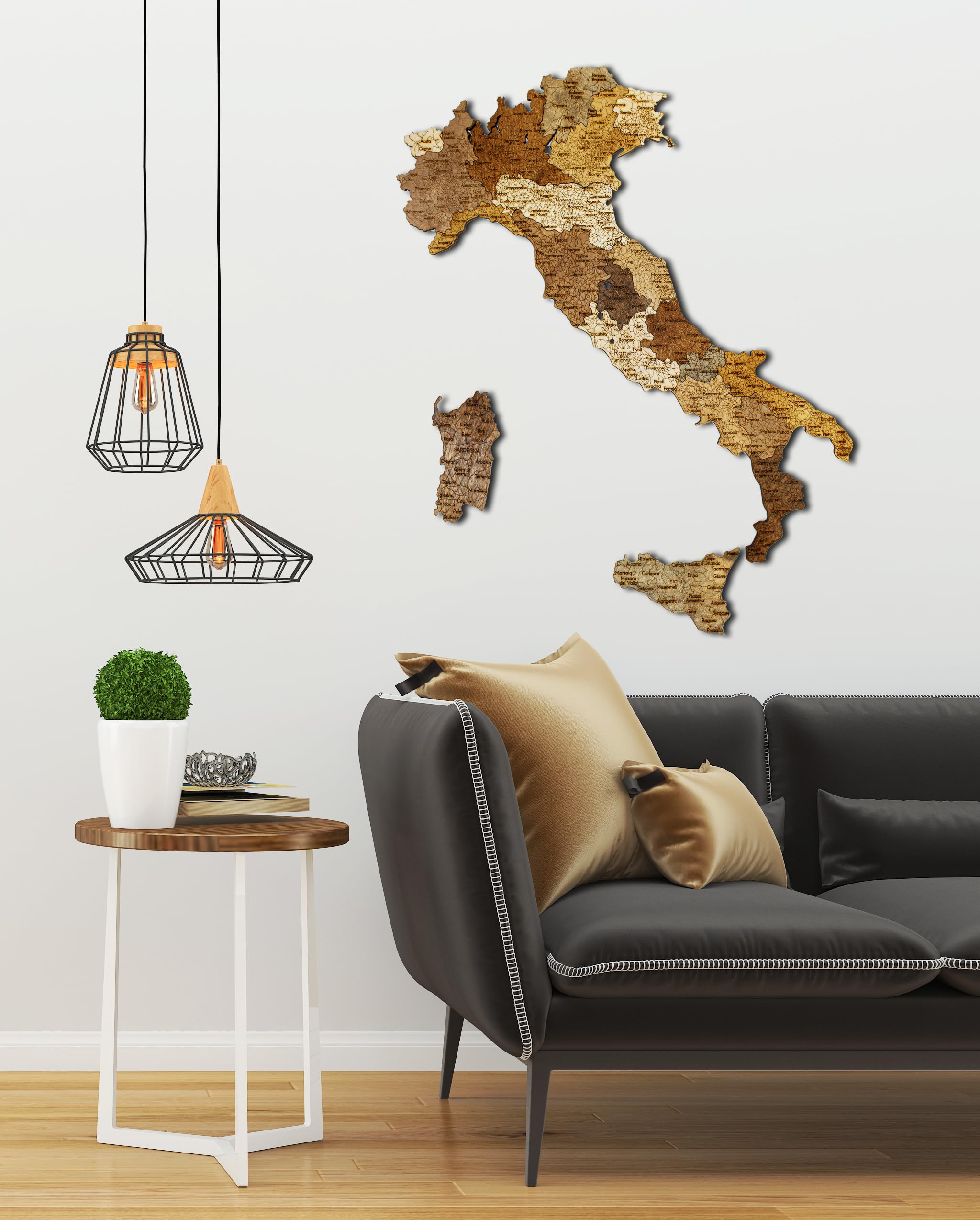 Natura Products 3D Mappa a Muro in Legno Italia, Mappa Puzzle Dettagliata in Legno, Disponibile in 87x66 cm o 111x85 cm, Marrone (111 x 85 cm)
