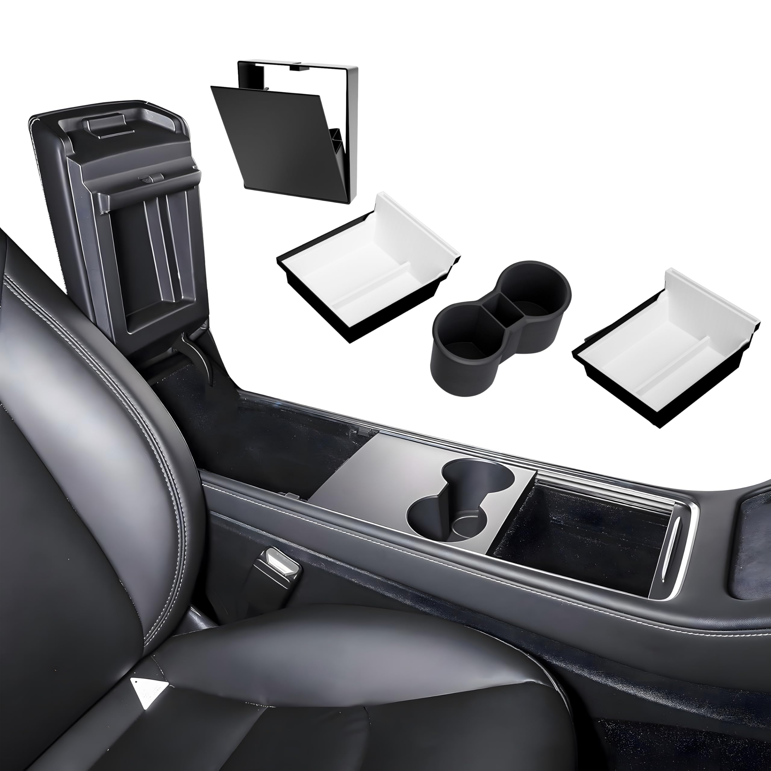 loonara SpaceMax Elite Mittelkonsolen Organizer Set – Passend für Tesla Model Y & Model 3 (inkl. Highland) – Premium Tesla Zubehör für mehr Ordnung & Platz – Einfache Installation, Hochwertiges Design