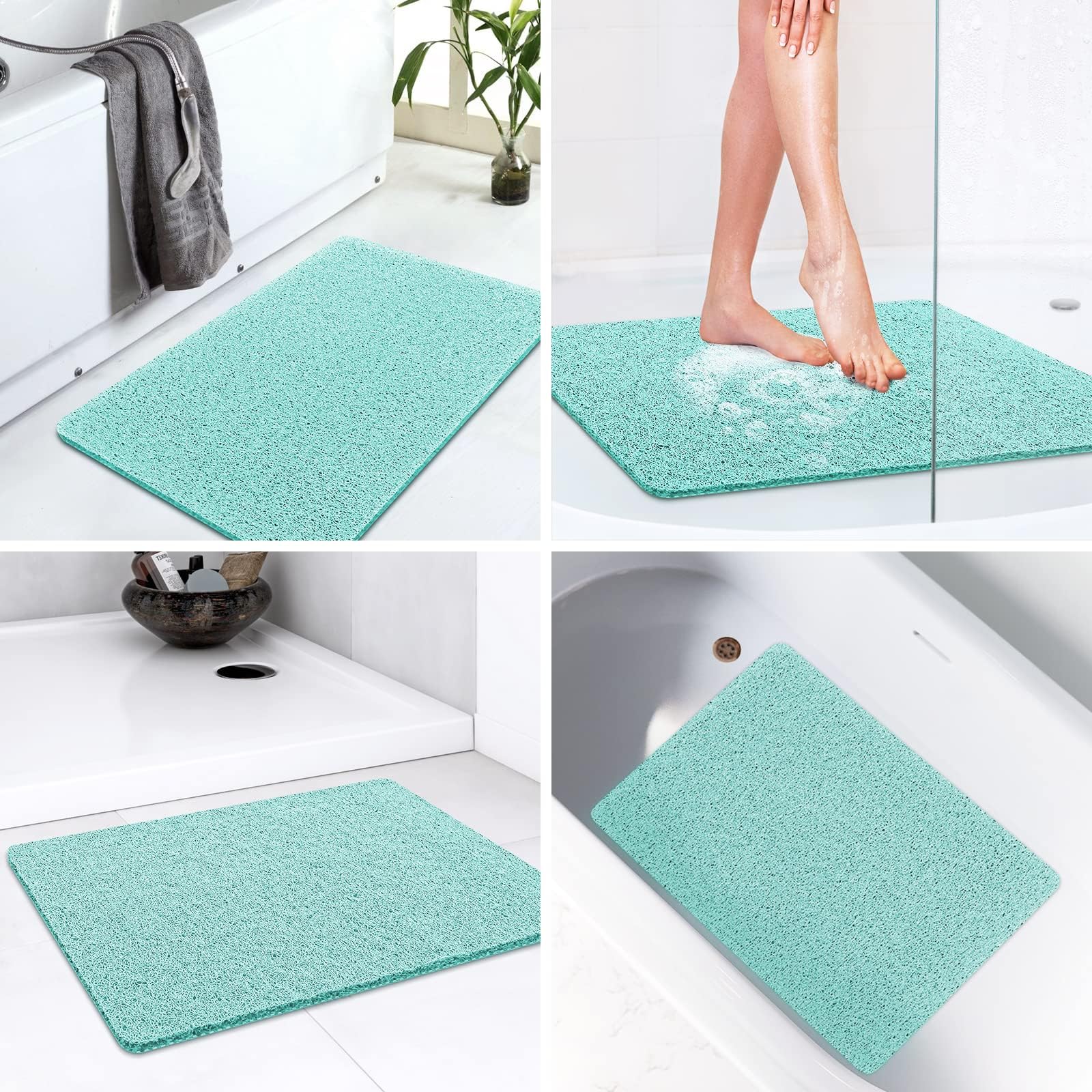 LuxStep Duschmatte, Badewannenmatte, 61 x 40,6 cm, rutschfeste Badematte mit Ablauf, schnell trocknende PVC-Luffa-Badematte für Badewanne, Dusche, Badezimmer (phthalatfrei, grün)