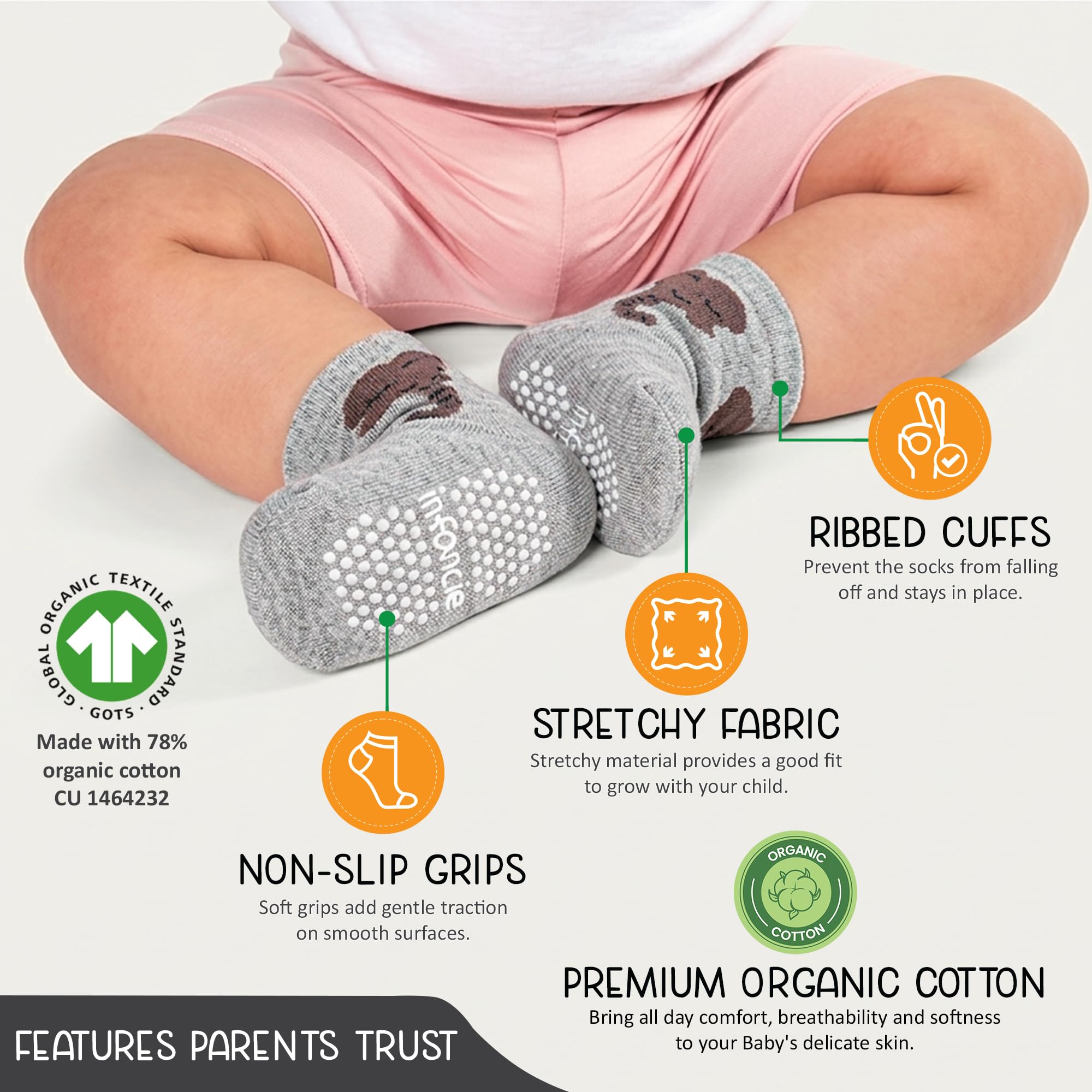 Calcetines para bebé con pinzas de 0-6 y 6-12 meses, suela antideslizante para caminar segura, puños acanalados unisex para permanecer en su lugar, 12 pares