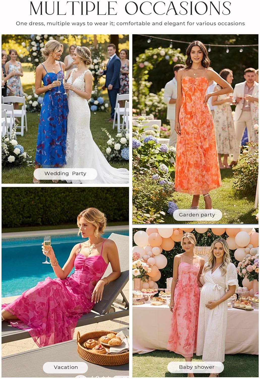 GRACE KARIN Women's Summer Floral Maxi Dress Spaghetti Strap Ruffle Wedding Guest Dresses Beach Long Mesh Sundress - Image 3