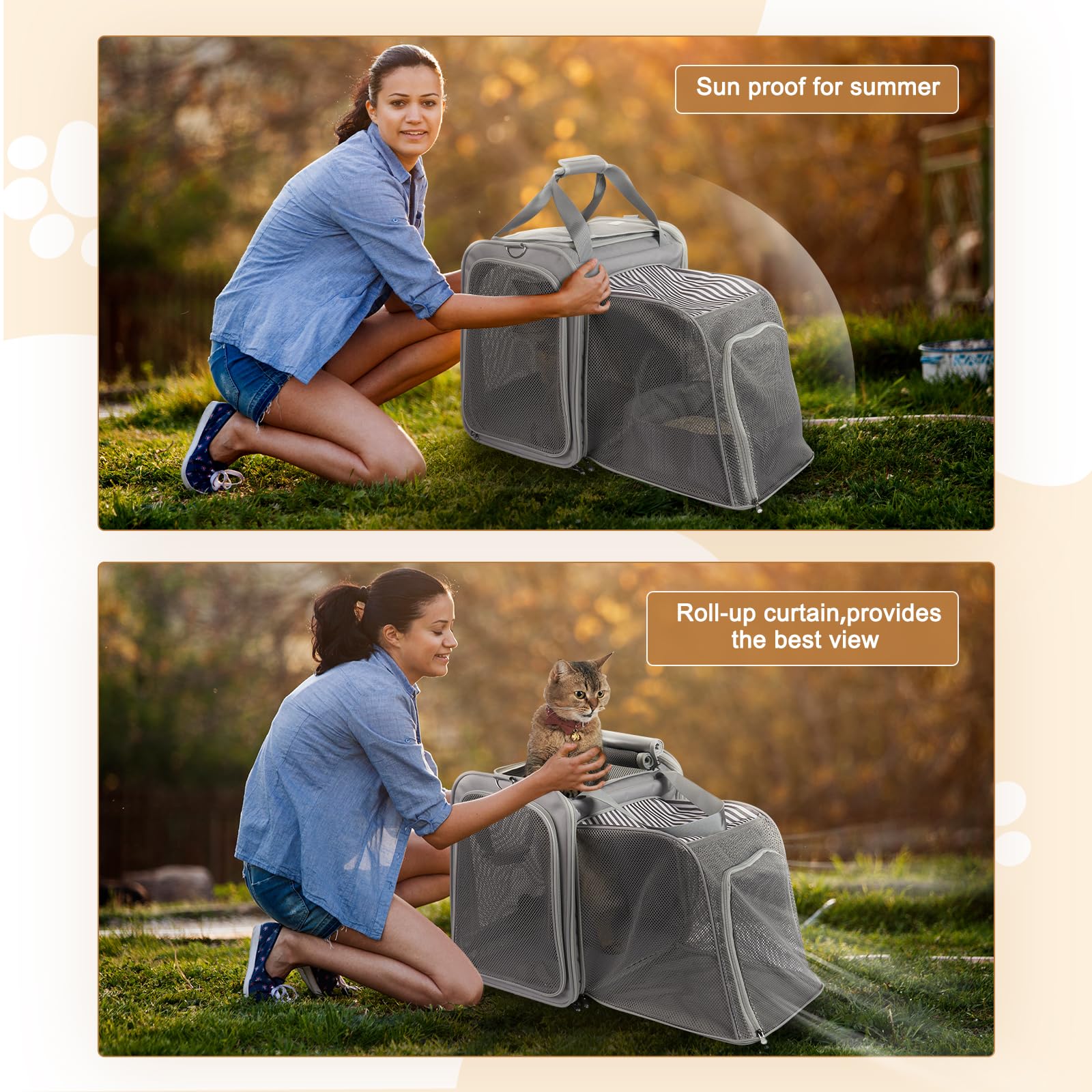 Faltbare Katzentransportbox mit integriertem Katzenklo, erweiterbar atmungsaktiv Katzentasche, 900D Oxford Stoff, tragbar Reisebox für Katzen bis 10 kg, ideal für Reise, Camping & Tierarztbesuch