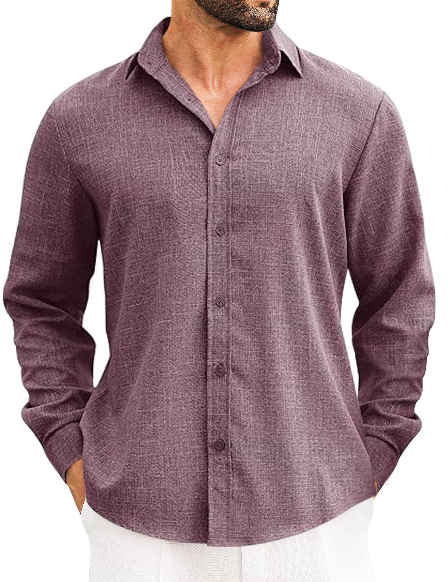 LETSEE Men's Linen Shirts Long Sleeve Untucked Casual Button Down Shirts for Men Business Dress Clothes Fashion Beach Tops