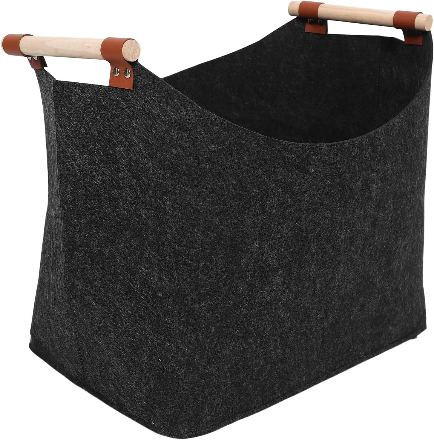SEWACC Large Felt Firewood Basket and Wear-resistant Material with Wooden Handles Sturdy Construction for Fireplace Log Holder for Home Styles and Living Space Décor