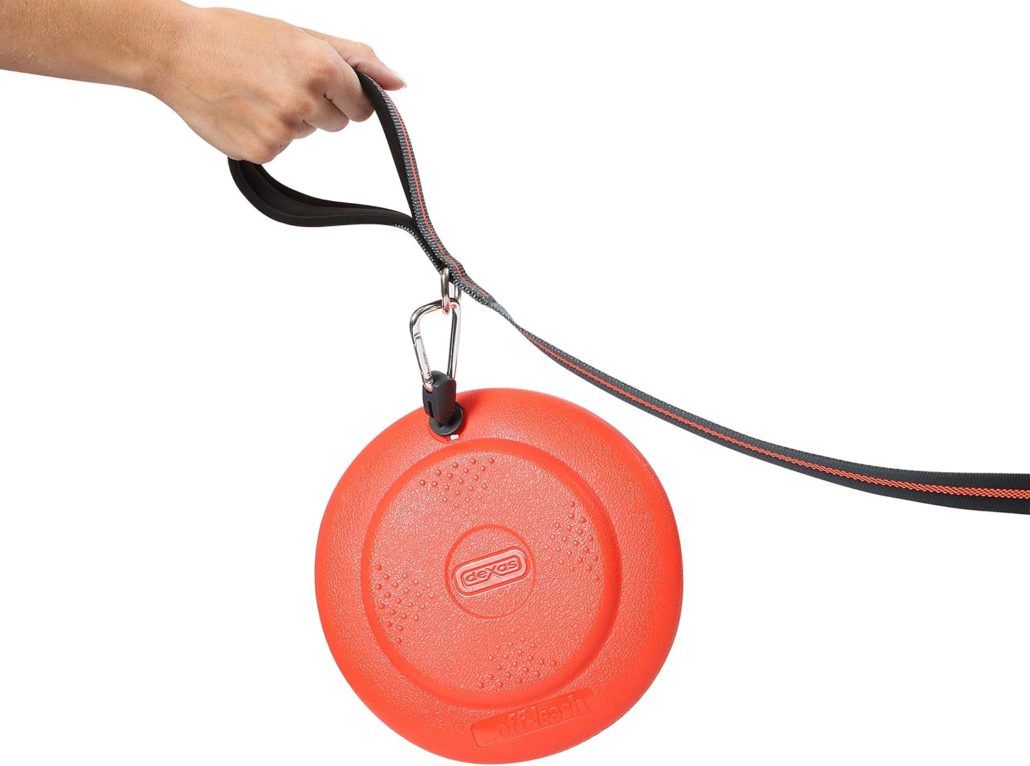 Dexas Off Leash Frisbee Flyer Floating Dog Toy with Removable Leash Attachment