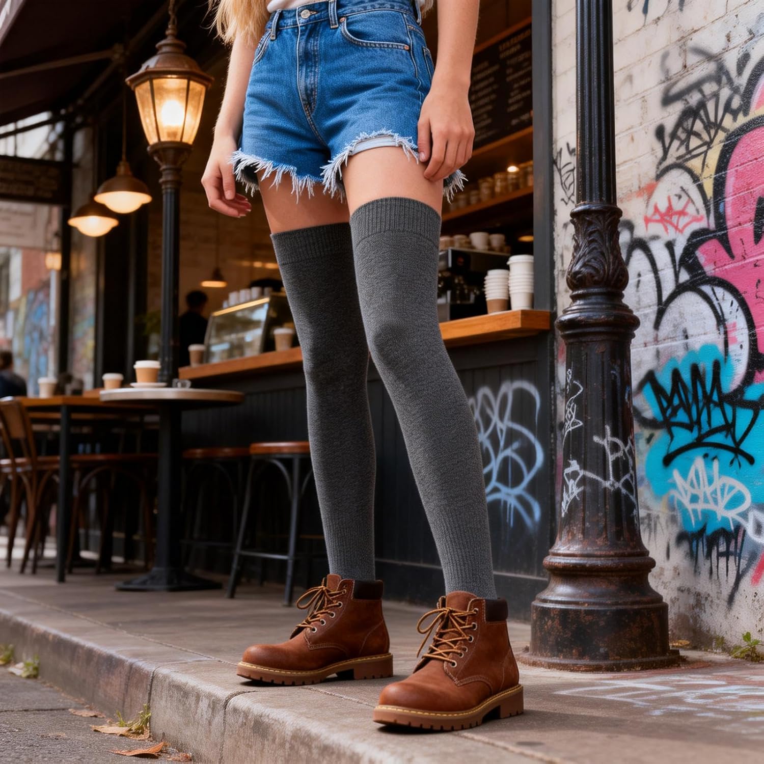 Women Thigh High Socks,Extra Long Cotton Warm Thick Over the Knee Socks, Long Knee High Boot Stockings Leg Warmer - Image 3