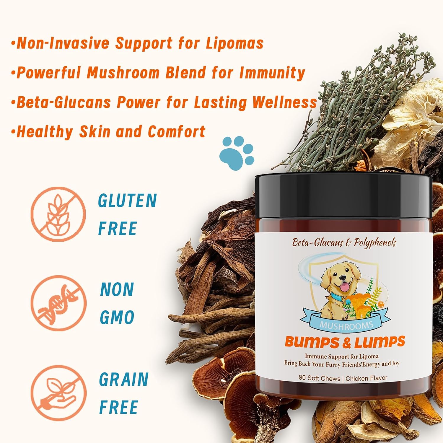 Natural Lipoma Support for Dogs, 7 Organic Mushroom Blend with Beta-Glucans image 2